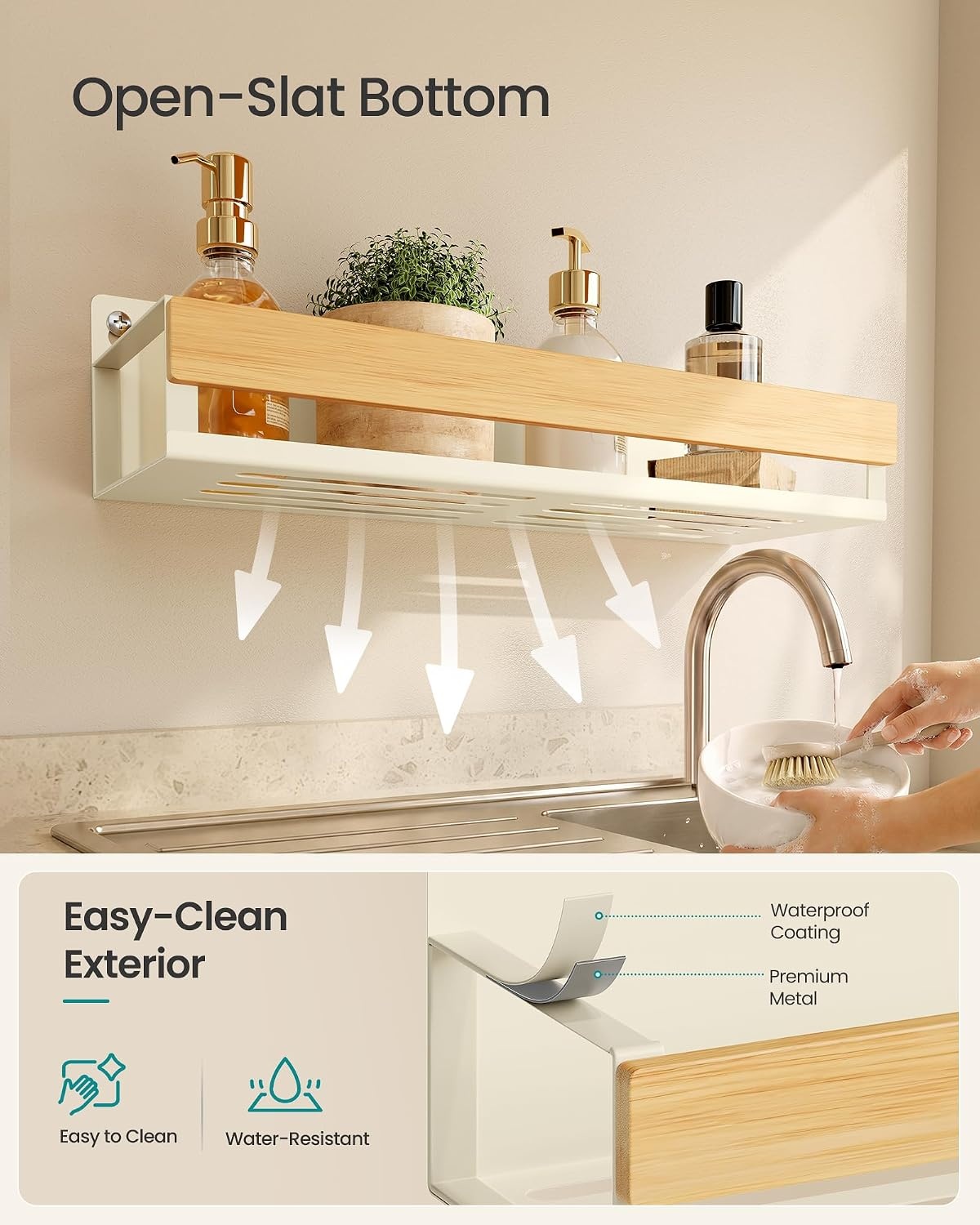 image:imageSONGMICS 4 Pack Spice Rack Wall Mount WidenedCream White Light Bamboo