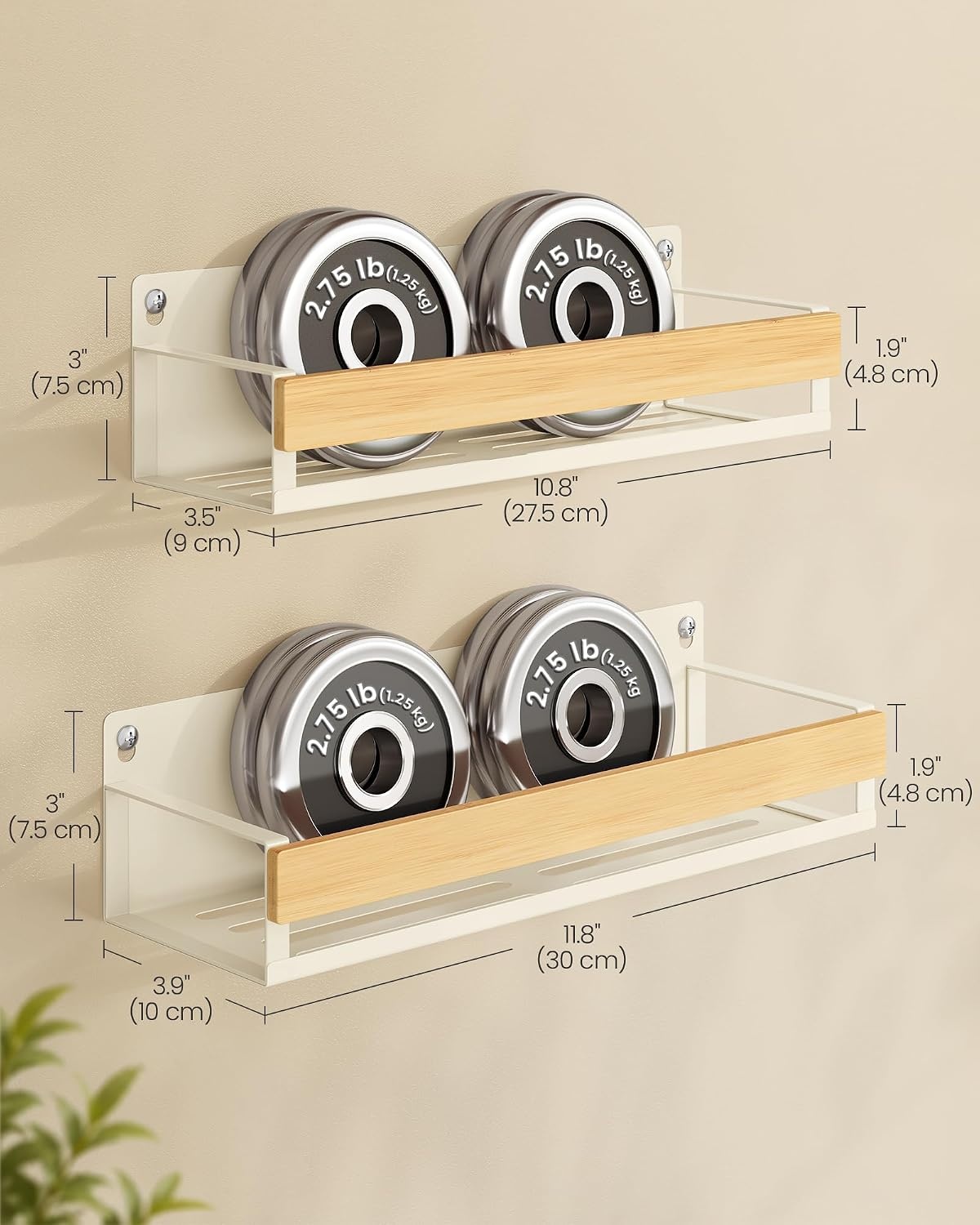 image:imageSONGMICS 4 Pack Spice Rack Wall Mount WidenedCream White Light Bamboo