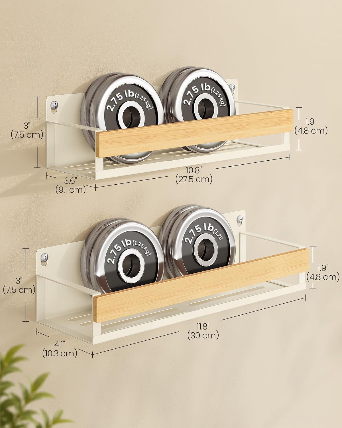 image:imageSONGMICS 4 Pack Spice Rack Wall Mount WidenedCream White Light Bamboo