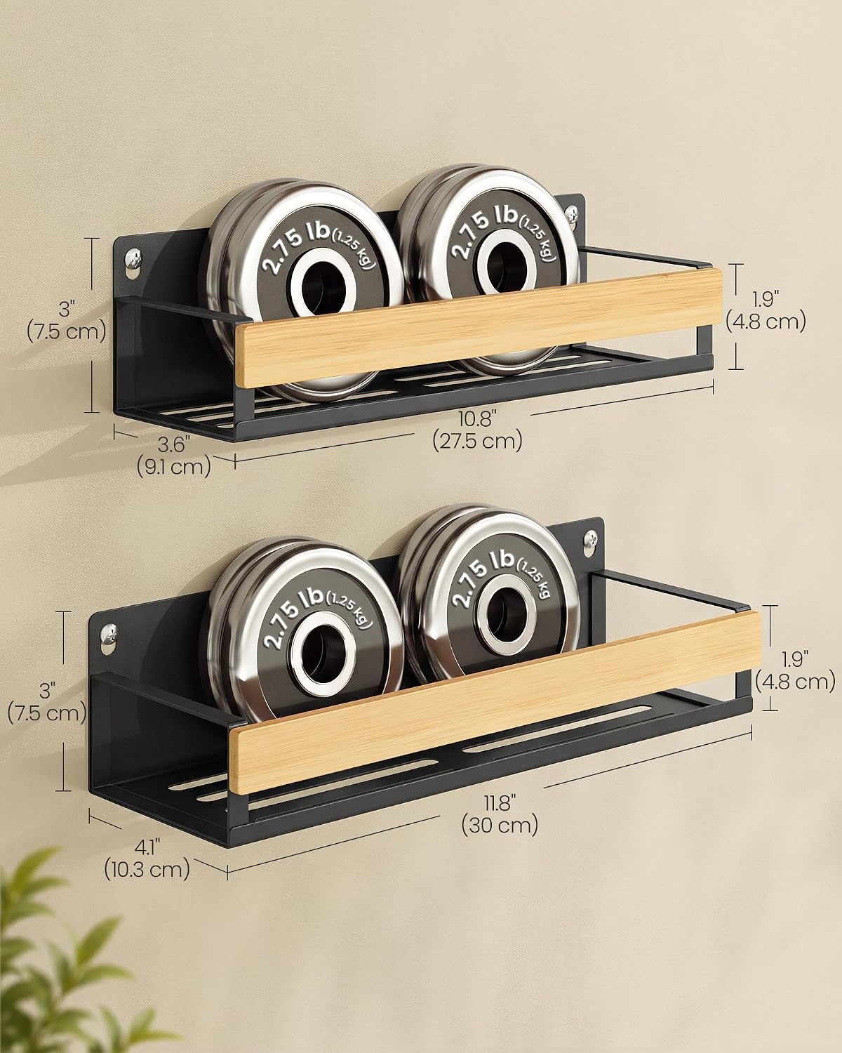 image:imageSONGMICS 4 Pack Spice Rack Wall Mount WidenedInk Black Light Bamboo