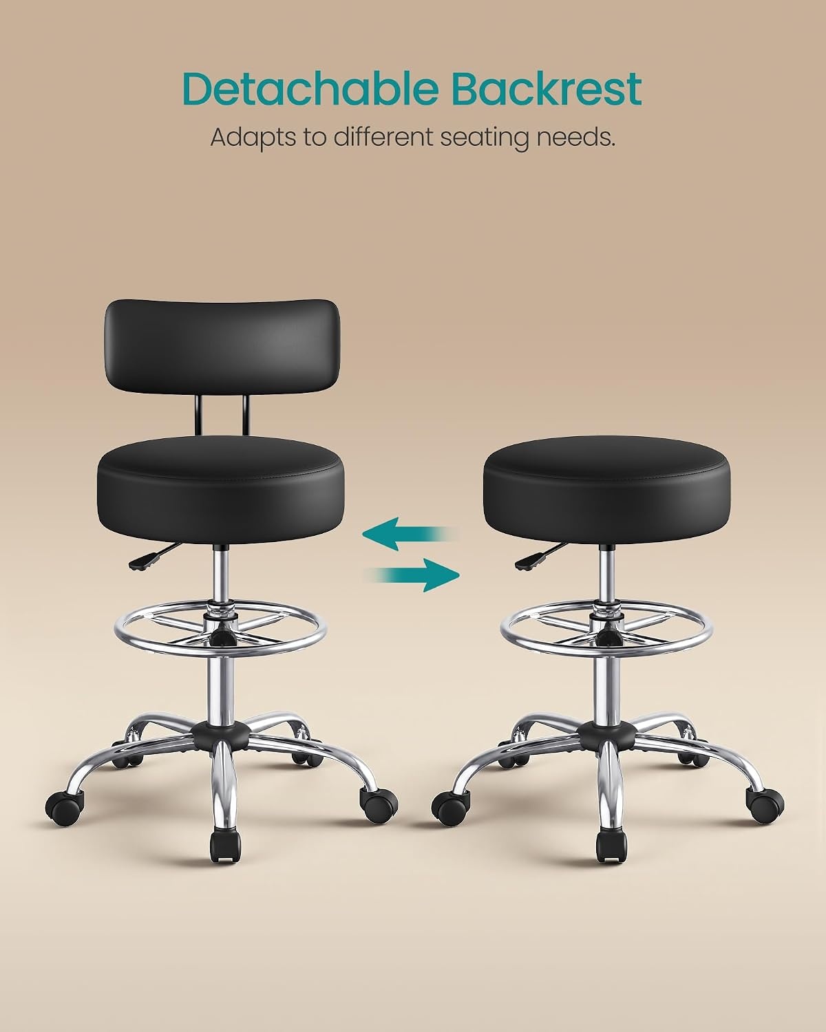 image:imageSONGMICS Drafting Chair with Backrest Height Rolling Stool PU LeatherBlack