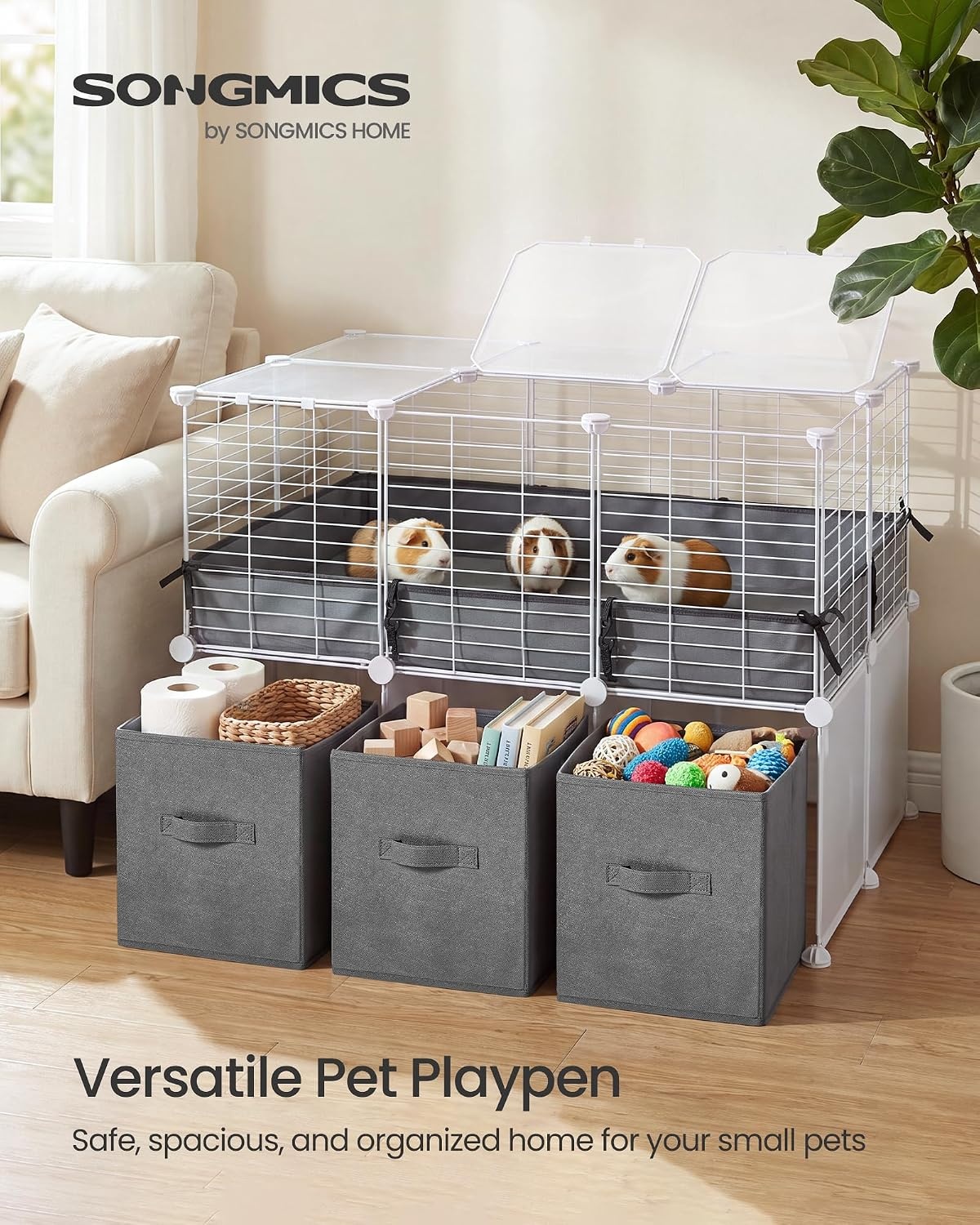 image:imageSONGMICS Guinea Pig Cage 2Tier with 3 Storage BoxesPearl White