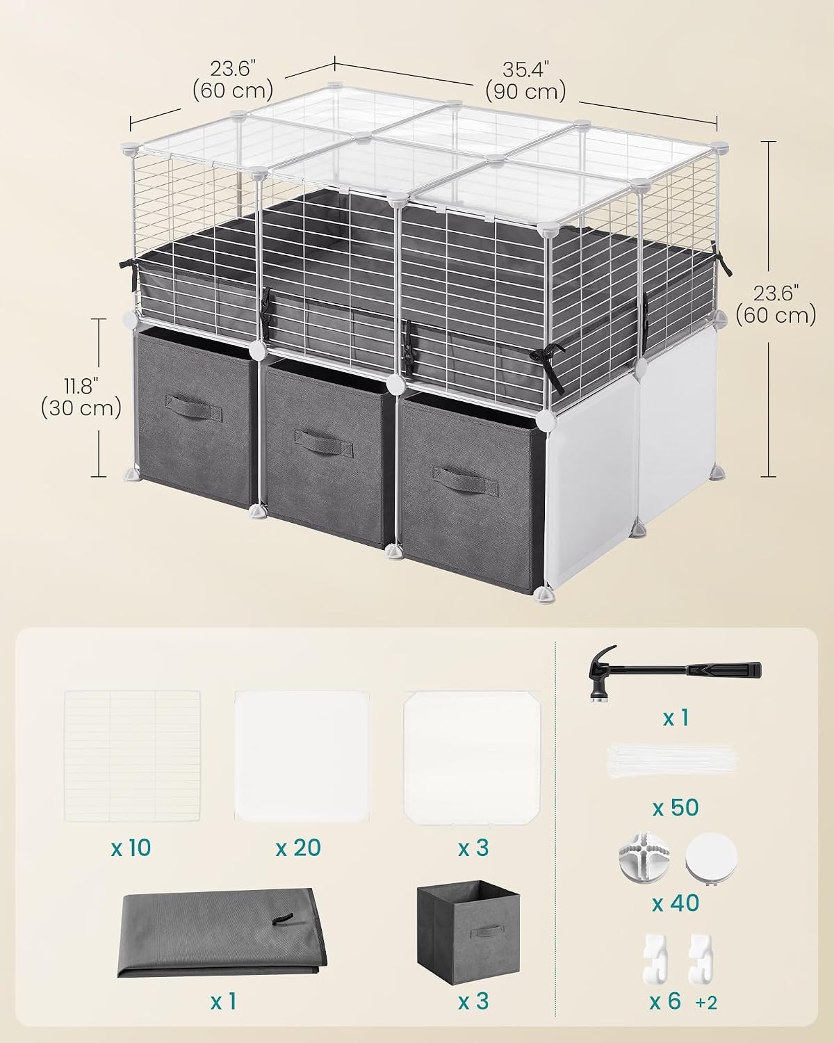 image:imageSONGMICS Guinea Pig Cage 2Tier with 3 Storage BoxesPearl White