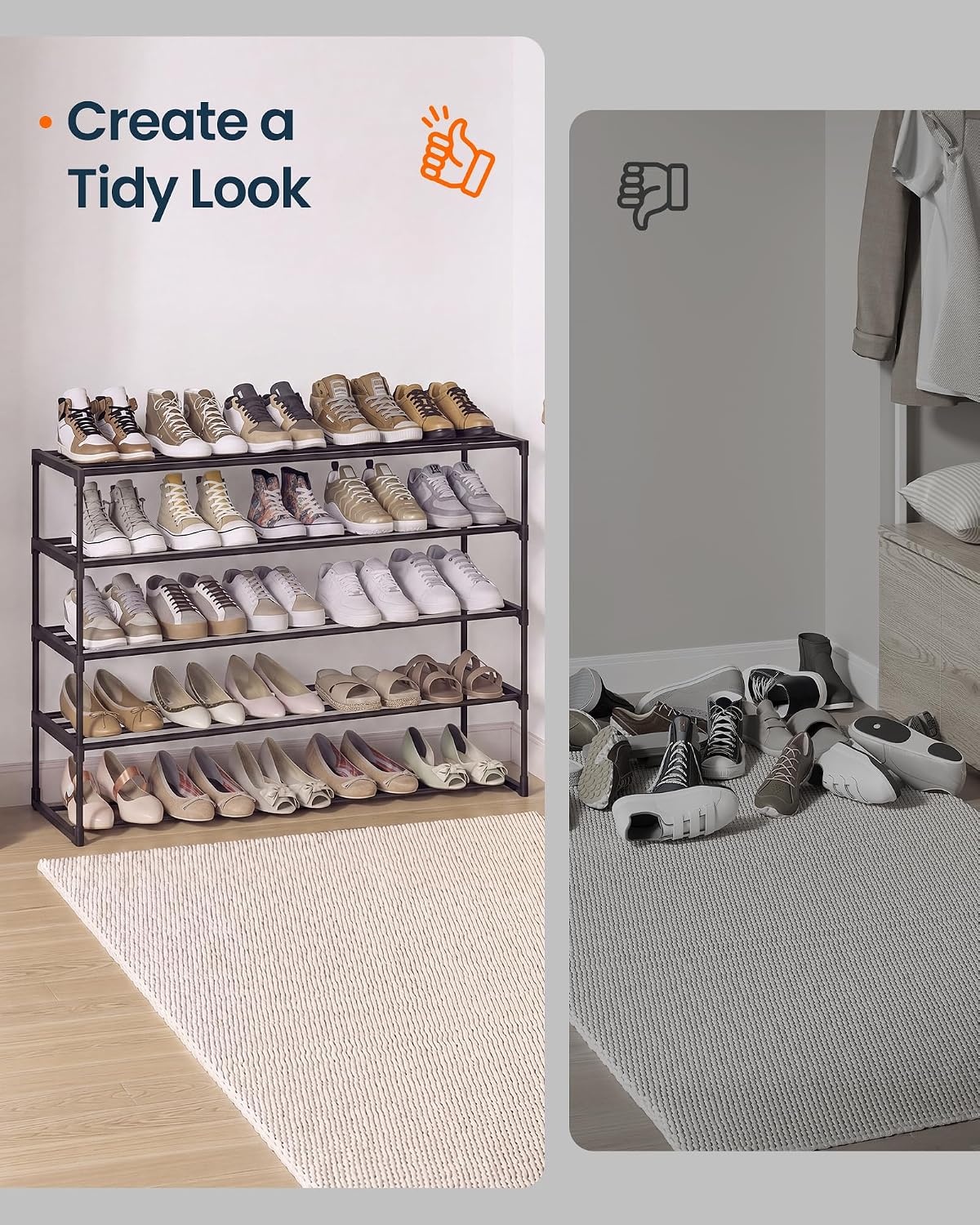 image:imageSONGMICS HOME Shoe Storage Organizer Metal Shoe Rack for Entryway Living Room Garage 12 x 364 x 356 Inches BlackBlack