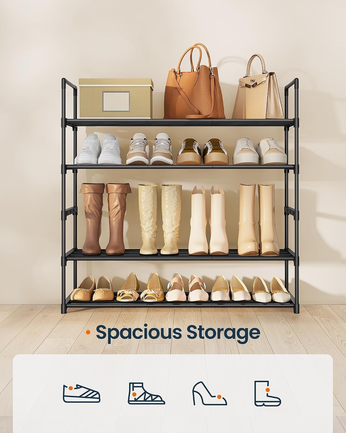 image:imageSONGMICS HOME Shoe Storage Organizer Metal Shoe Rack for Entryway Living Room Garage 12 x 364 x 356 Inches BlackBlack