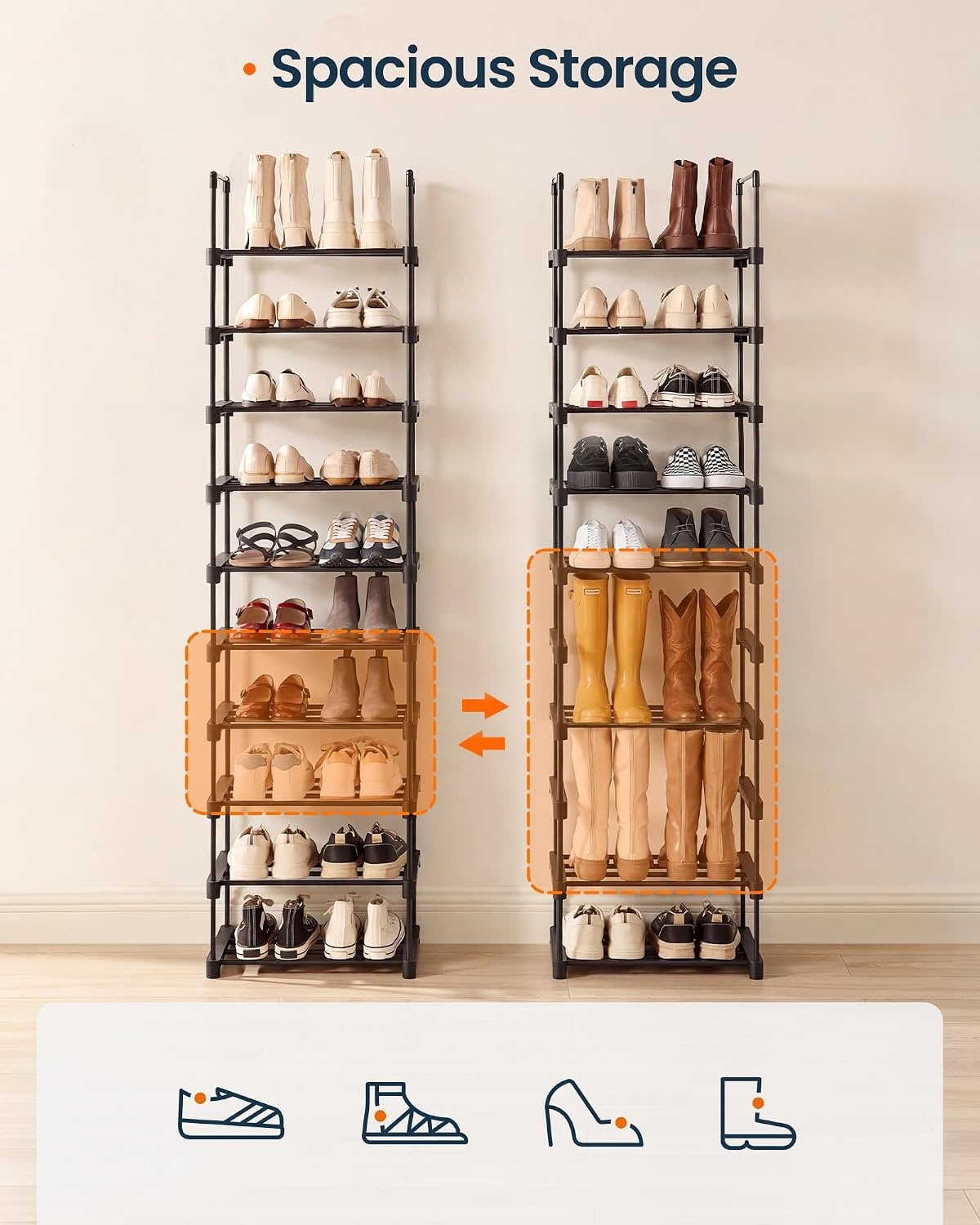image:imageSONGMICS HOME Shoe Storage Organizer Metal Shoe Rack for Entryway Living Room Garage 12 x 364 x 356 Inches BlackBlack