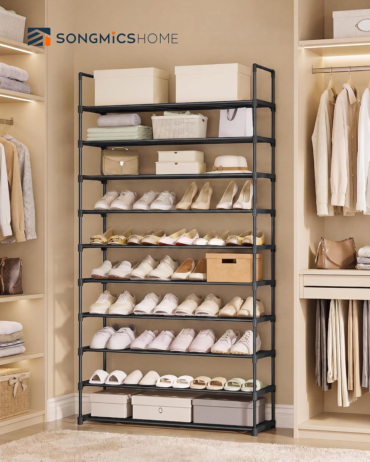 image:imageSONGMICS HOME Shoe Storage Organizer Metal Shoe Rack for Entryway Living Room Garage 12 x 364 x 356 Inches BlackBlack