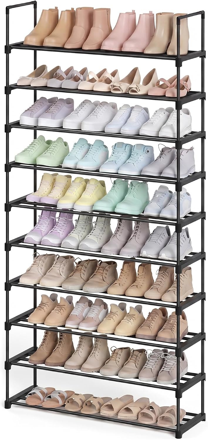 image:imageSONGMICS HOME Shoe Storage Organizer Metal Shoe Rack for Entryway Living Room Garage 12 x 364 x 356 Inches BlackBlack