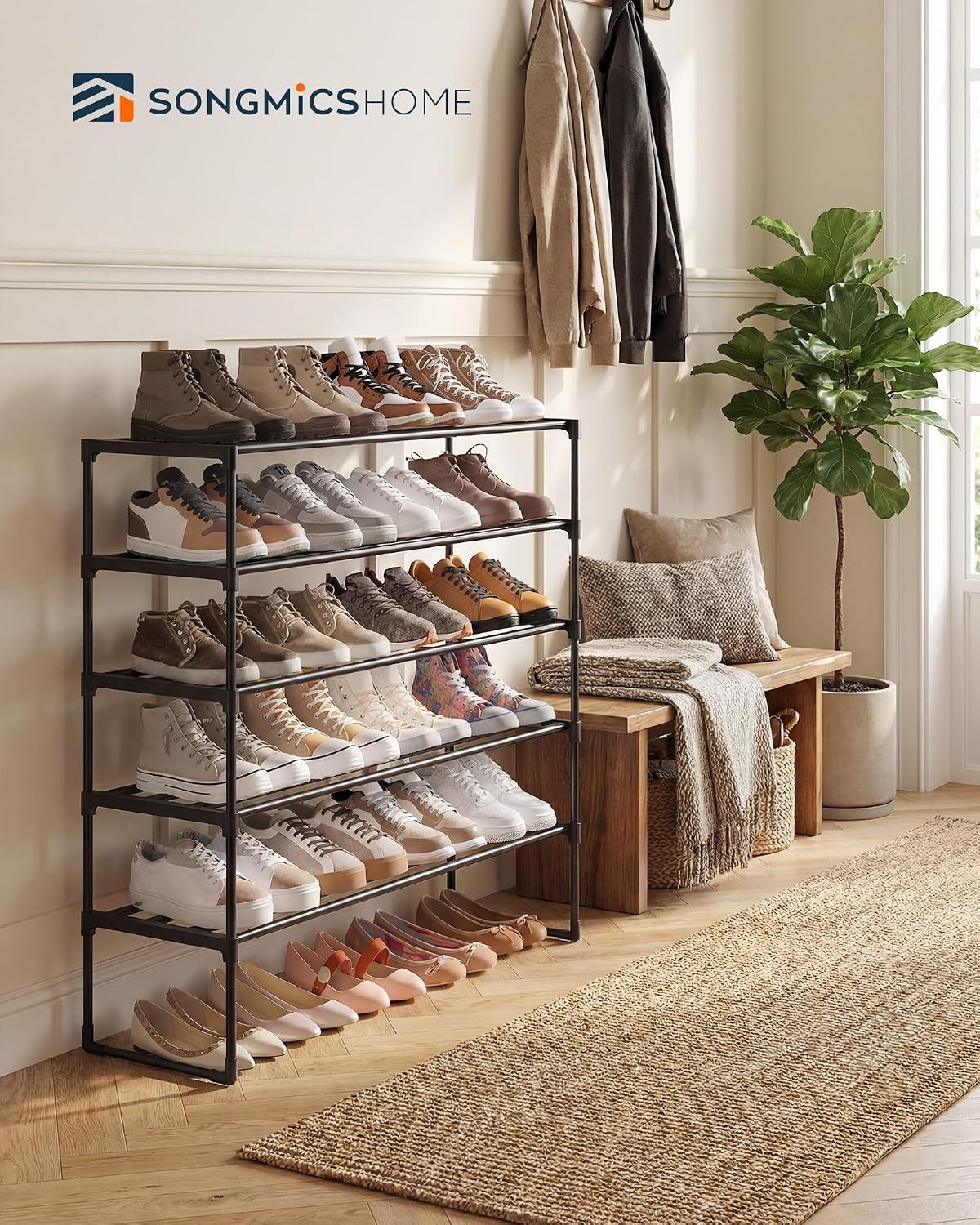 image:imageSONGMICS HOME Shoe Storage Organizer Metal Shoe Rack for Entryway Living Room Garage 12 x 364 x 356 Inches BlackBlack