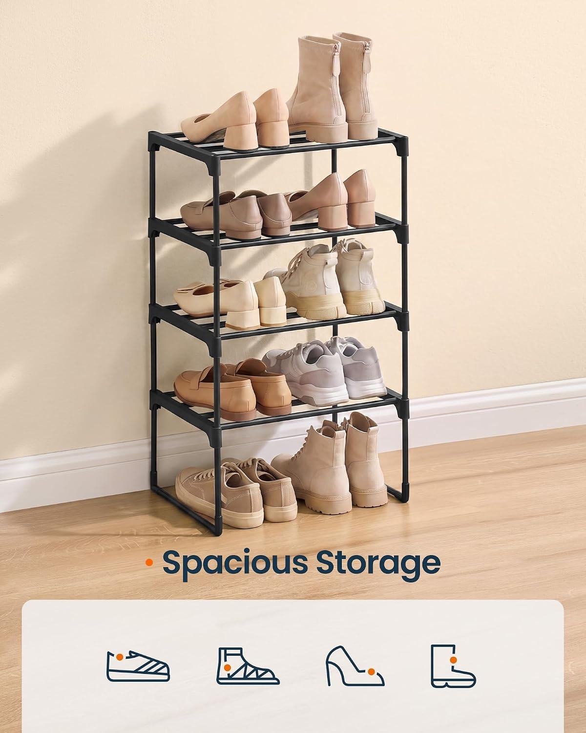 image:imageSONGMICS HOME Shoe Storage Organizer Metal Shoe Rack for Entryway Living Room Garage 12 x 364 x 356 Inches BlackBlack