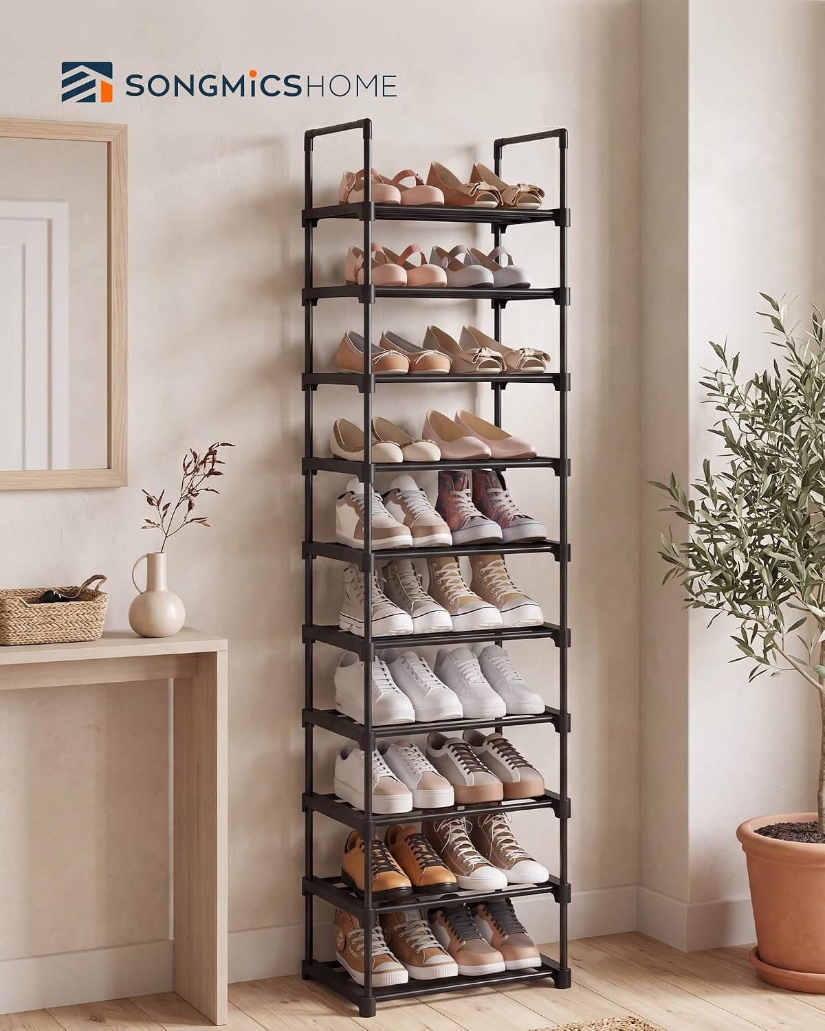 image:imageSONGMICS HOME Shoe Storage Organizer Metal Shoe Rack for Entryway Living Room Garage 12 x 364 x 356 Inches BlackBlack
