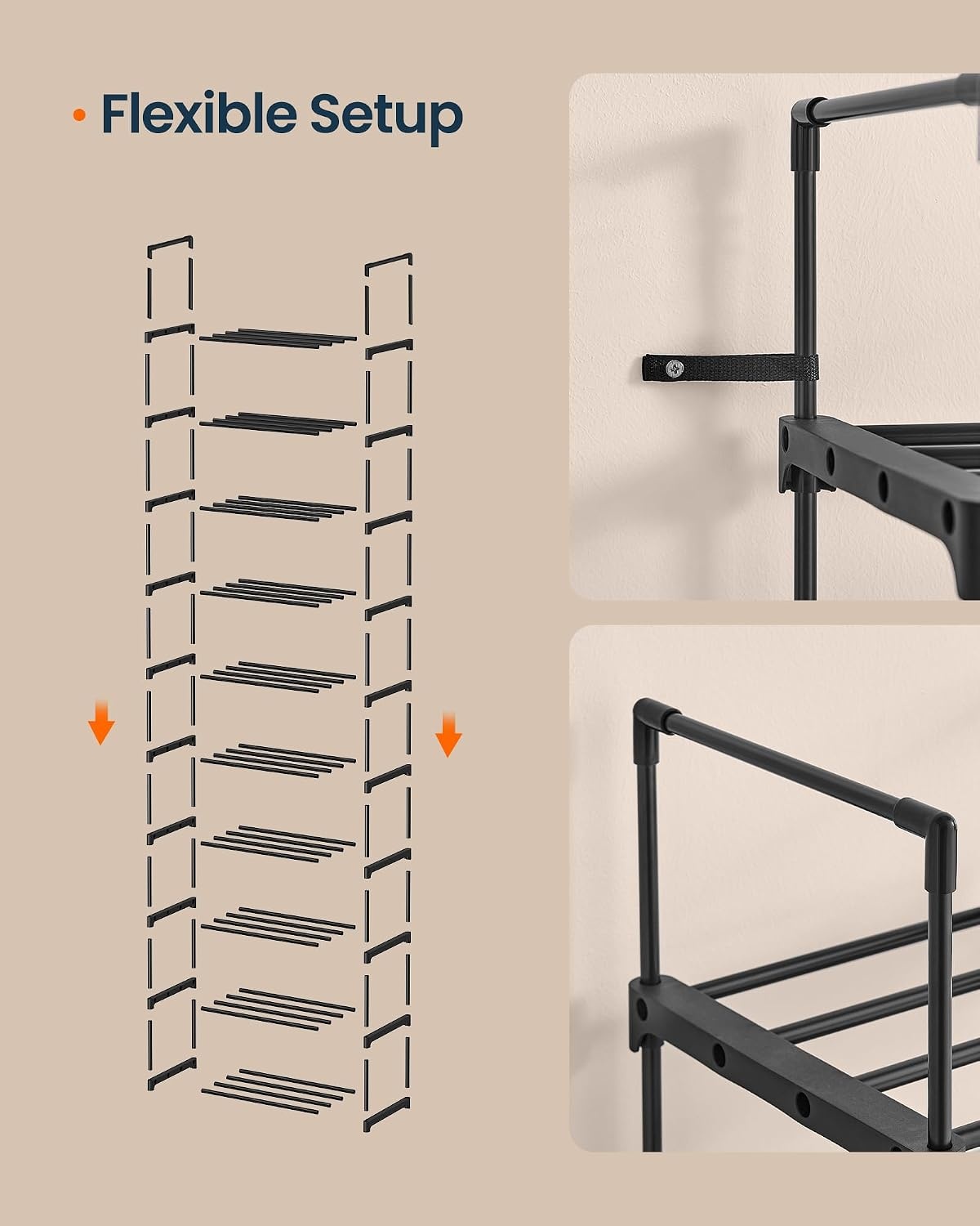 image:imageSONGMICS HOME Shoe Storage Organizer Metal Shoe Rack for Entryway Living Room Garage 12 x 364 x 356 Inches BlackBlack
