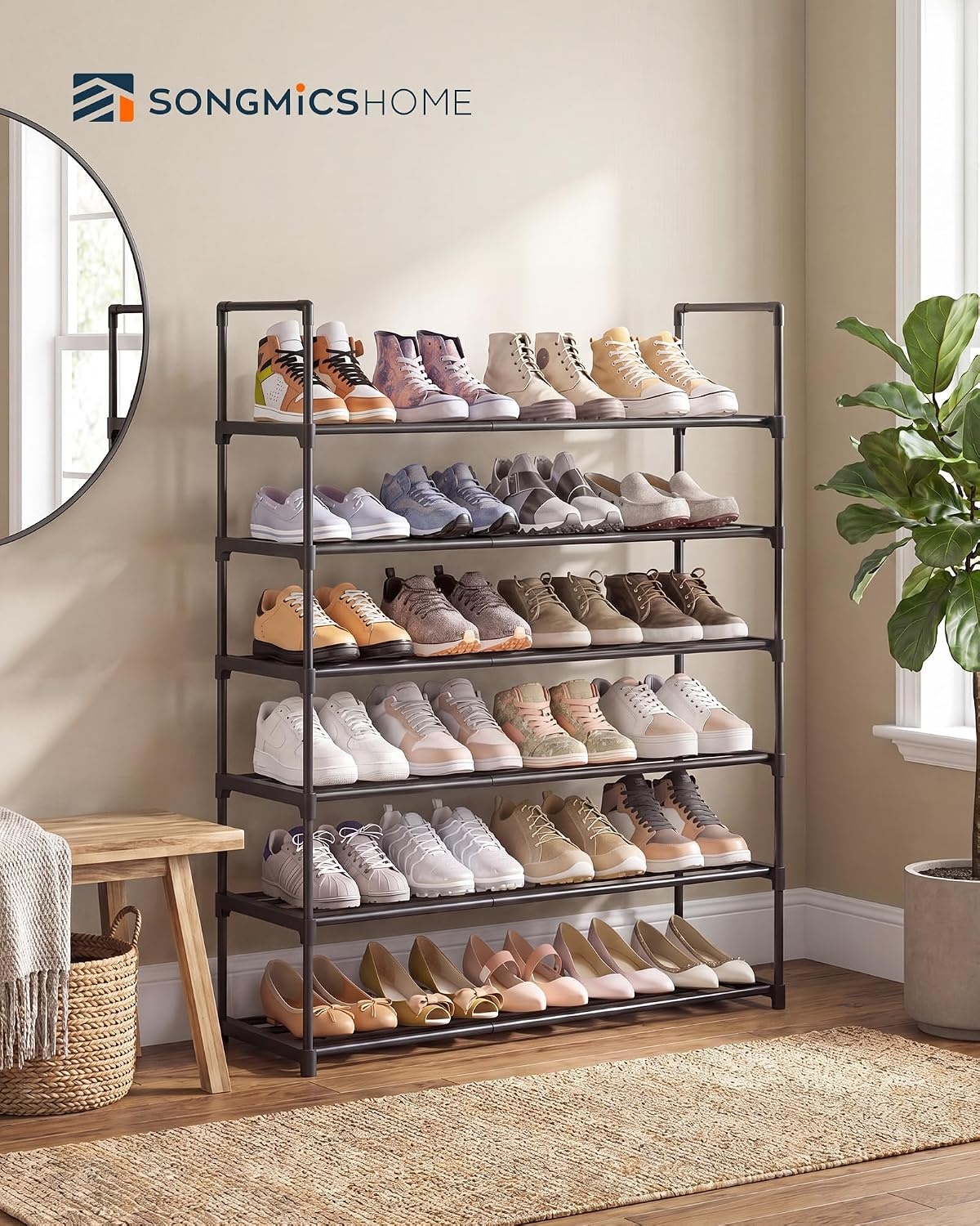 image:imageSONGMICS HOME Shoe Storage Organizer Metal Shoe Rack for Entryway Living Room Garage 12 x 364 x 356 Inches BlackBlack