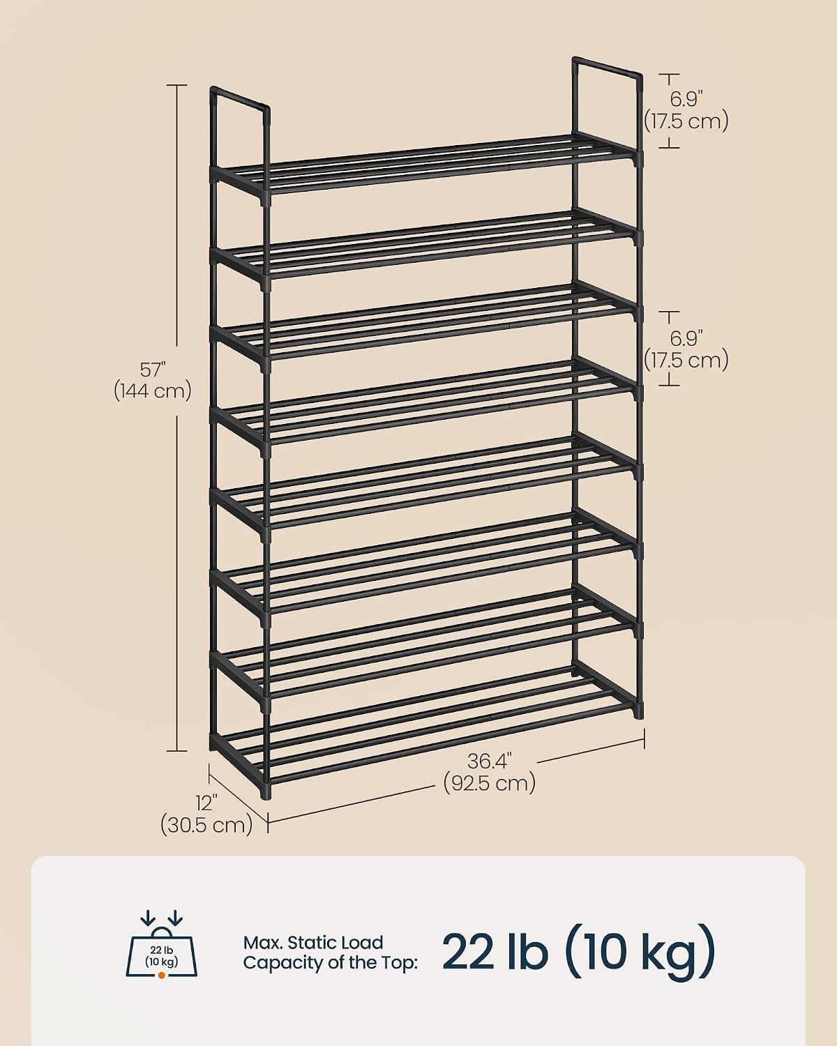 image:imageSONGMICS HOME Shoe Storage Organizer Metal Shoe Rack for Entryway Living Room Garage 12 x 364 x 356 Inches BlackBlack