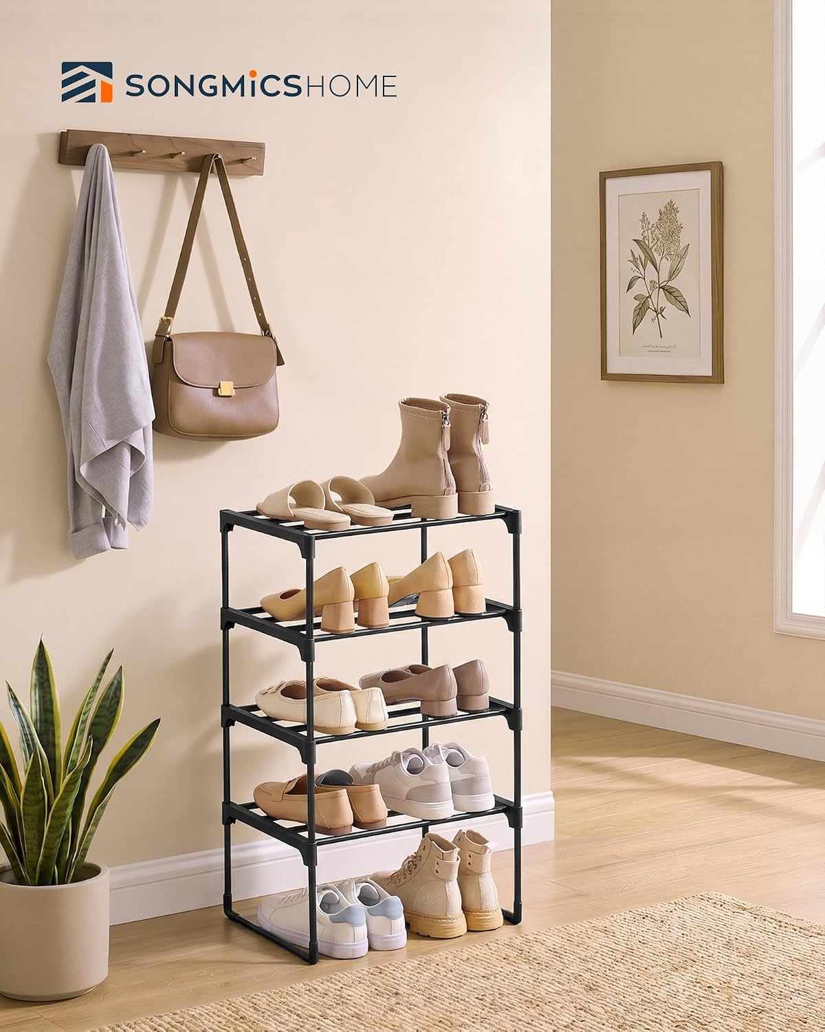 image:imageSONGMICS HOME Shoe Storage Organizer Metal Shoe Rack for Entryway Living Room Garage 12 x 364 x 356 Inches BlackBlack