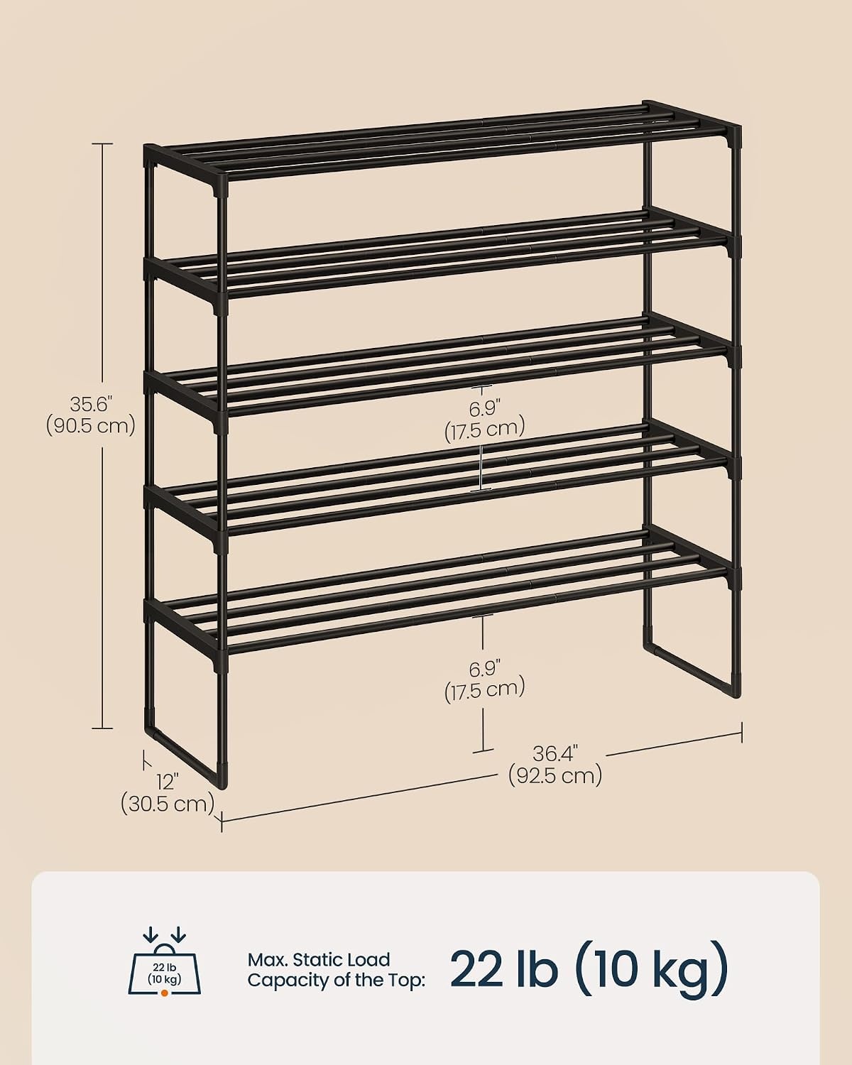 image:imageSONGMICS HOME Shoe Storage Organizer Metal Shoe Rack for Entryway Living Room Garage 12 x 364 x 356 Inches BlackBlack