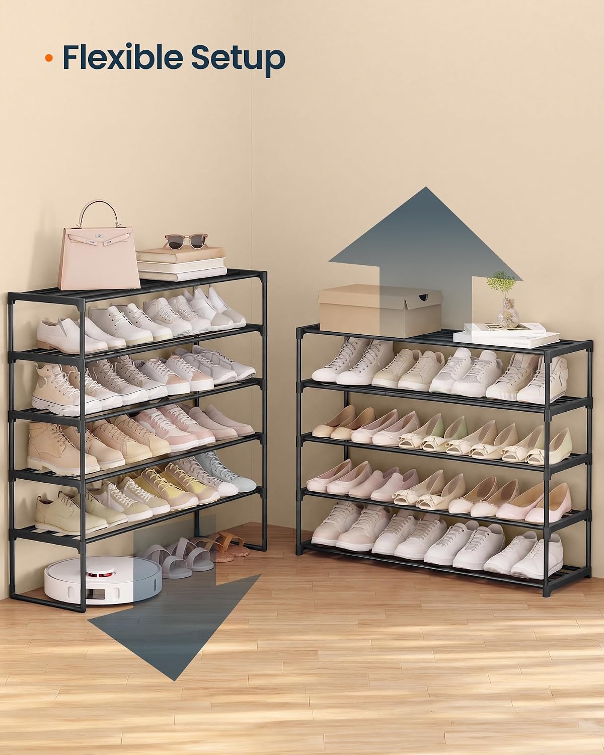image:imageSONGMICS HOME Shoe Storage Organizer Metal Shoe Rack for Entryway Living Room Garage 12 x 364 x 356 Inches BlackBlack