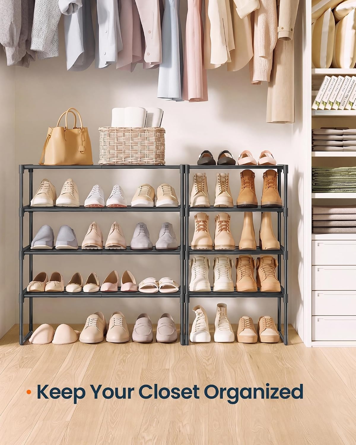image:imageSONGMICS HOME Shoe Storage Organizer Metal Shoe Rack for Entryway Living Room Garage 12 x 364 x 356 Inches BlackBlack