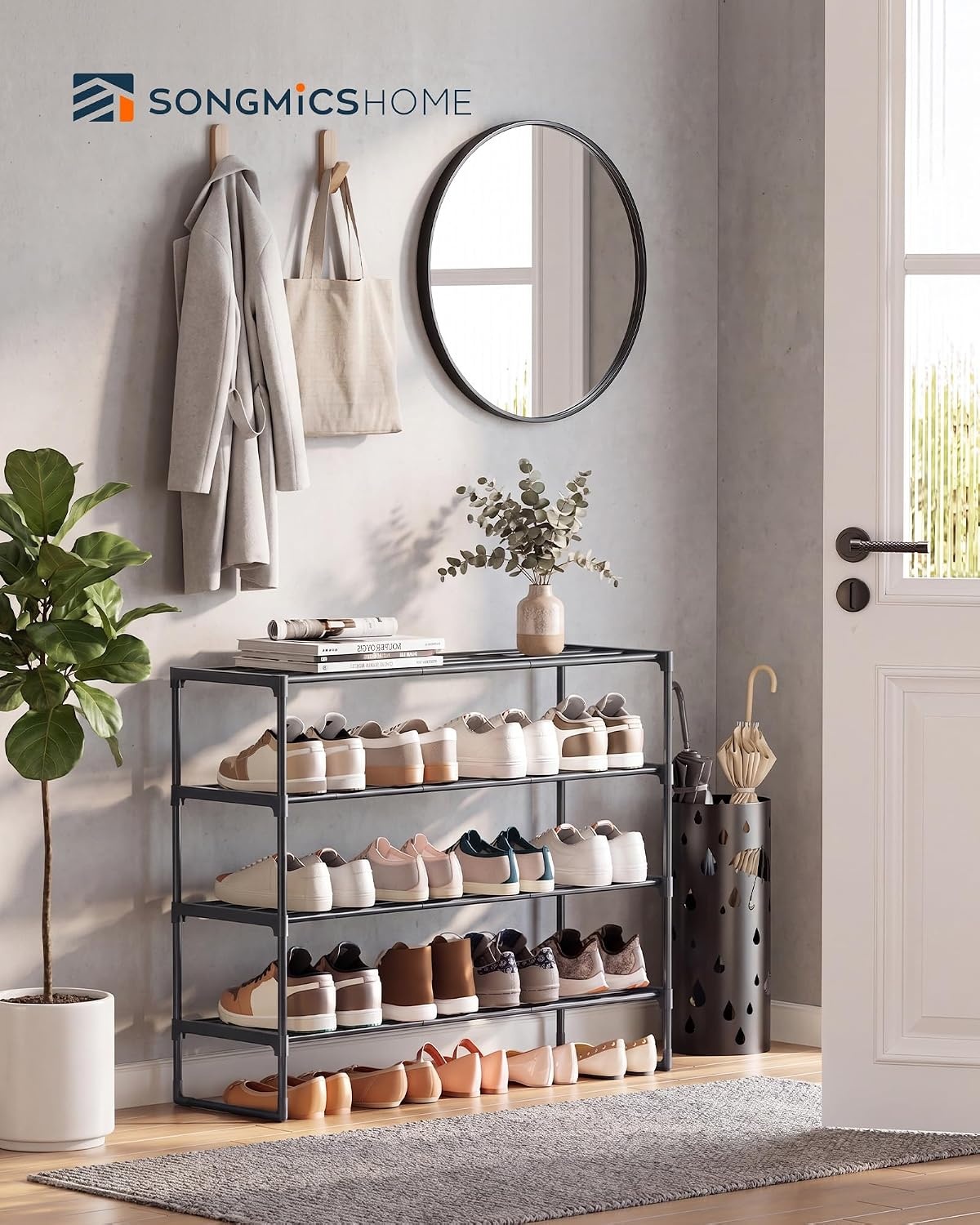 image:imageSONGMICS HOME Shoe Storage Organizer Metal Shoe Rack for Entryway Living Room Garage 12 x 364 x 356 Inches BlackBlack