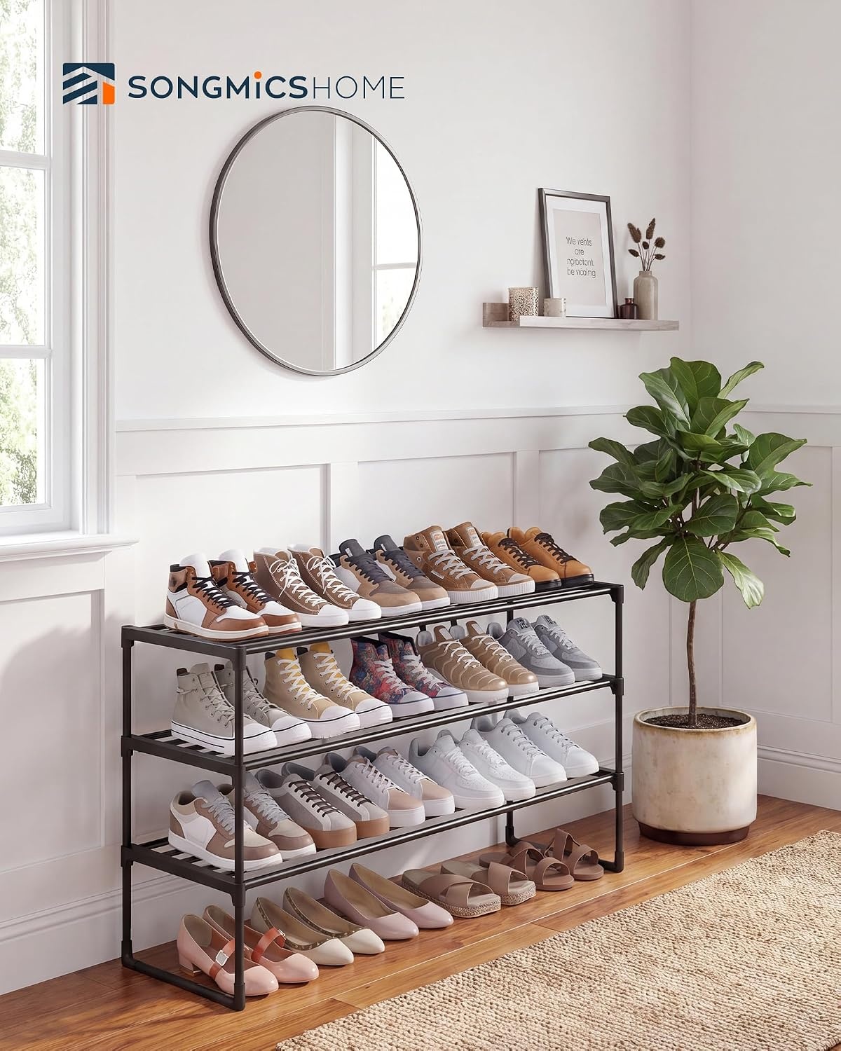 image:imageSONGMICS HOME Shoe Storage Organizer Metal Shoe Rack for Entryway Living Room Garage 12 x 364 x 356 Inches BlackBlack