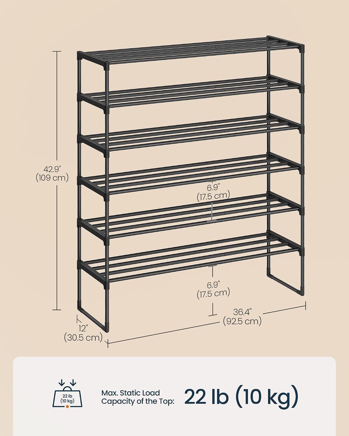 image:imageSONGMICS HOME Shoe Storage Organizer Metal Shoe Rack for Entryway Living Room Garage 12 x 364 x 356 Inches BlackBlack