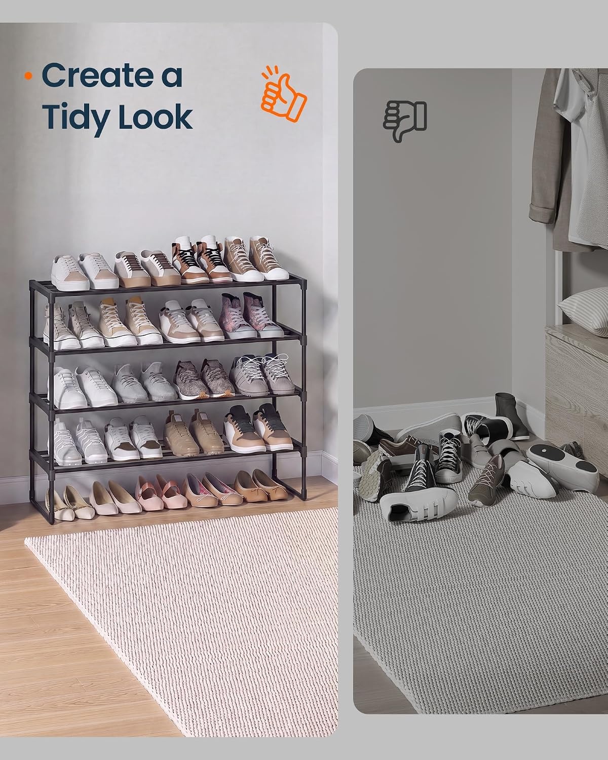 image:imageSONGMICS HOME Shoe Storage Organizer Metal Shoe Rack for Entryway Living Room Garage 12 x 364 x 356 Inches BlackBlack