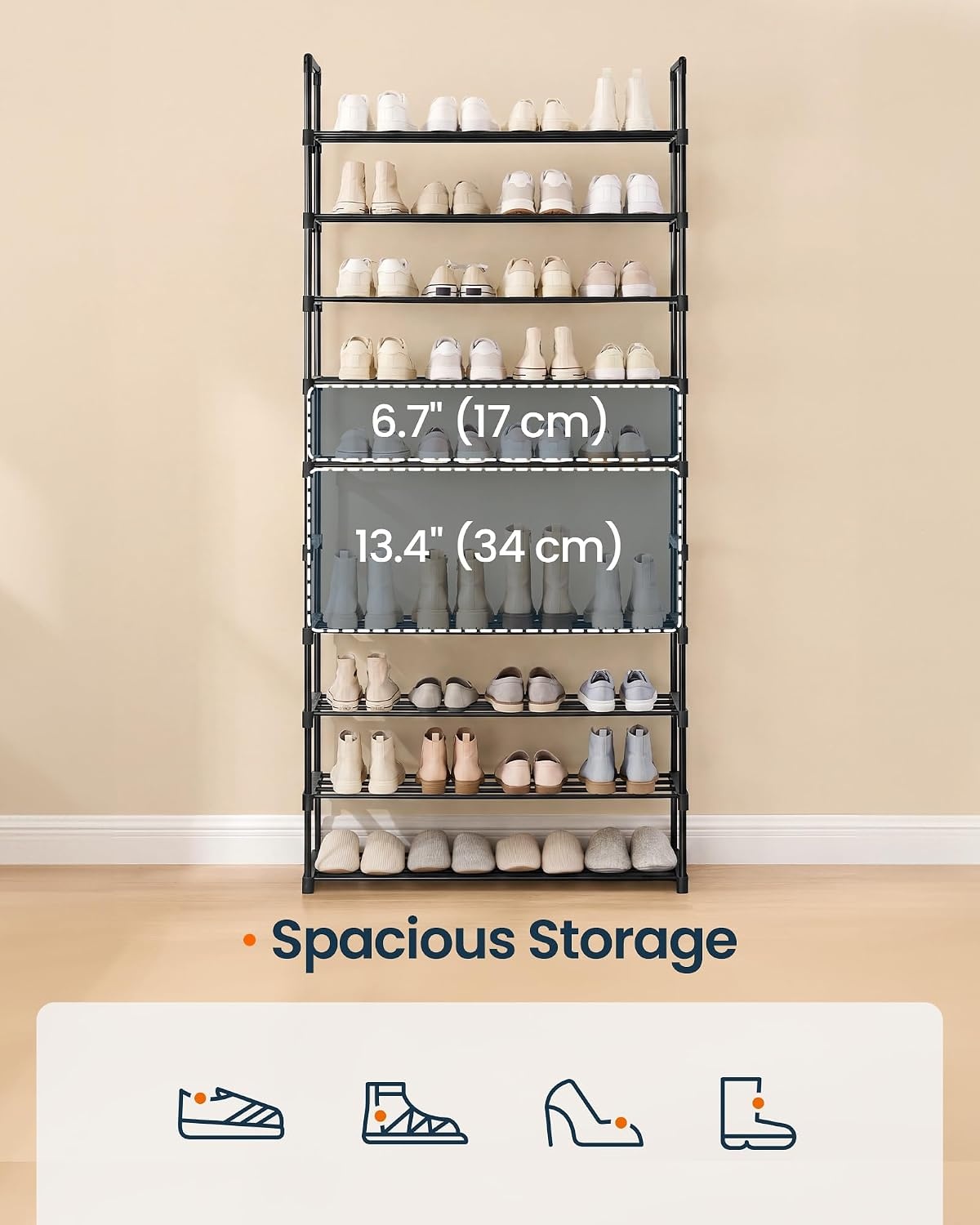 image:imageSONGMICS HOME Shoe Storage Organizer Metal Shoe Rack for Entryway Living Room Garage 12 x 364 x 356 Inches BlackBlack