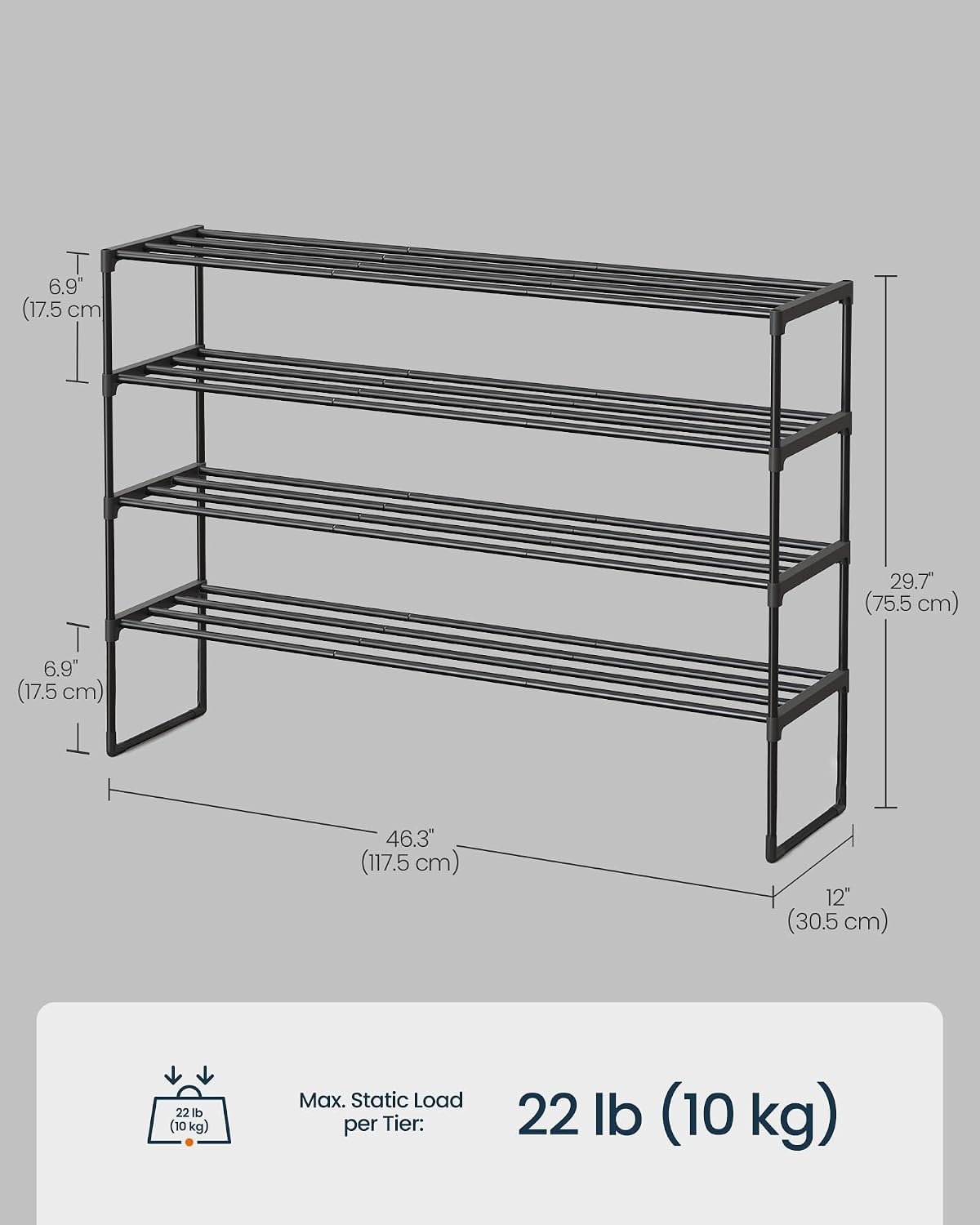 image:imageSONGMICS HOME Shoe Storage Organizer Metal Shoe Rack for Entryway Living Room Garage 12 x 364 x 356 Inches BlackBlack