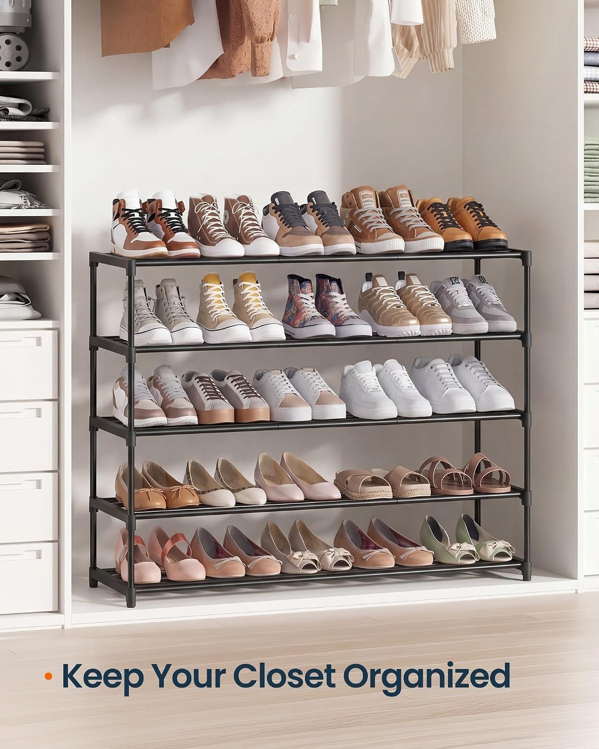 image:imageSONGMICS HOME Shoe Storage Organizer Metal Shoe Rack for Entryway Living Room Garage 12 x 364 x 356 Inches BlackBlack