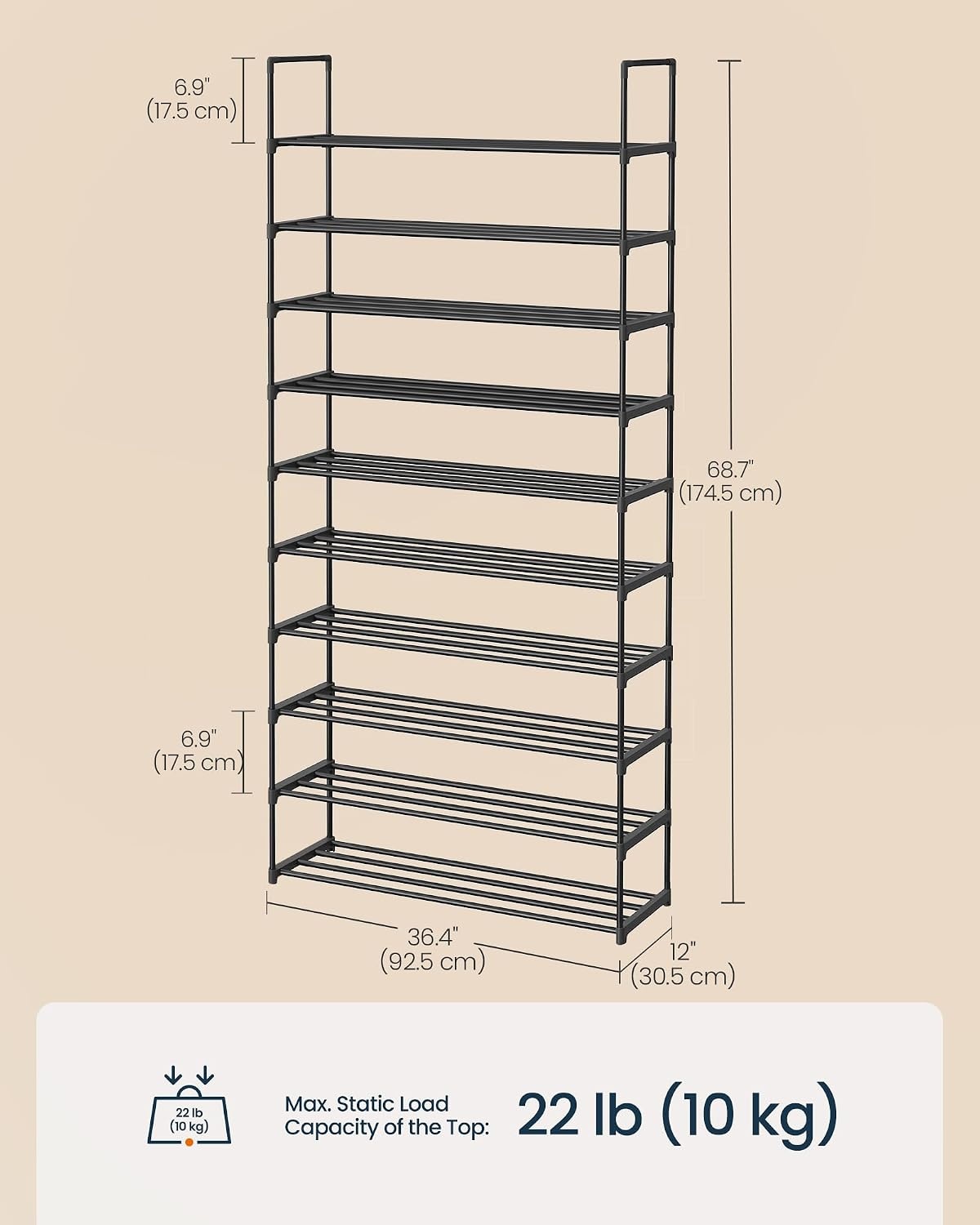 image:imageSONGMICS HOME Shoe Storage Organizer Metal Shoe Rack for Entryway Living Room Garage 12 x 364 x 356 Inches BlackBlack