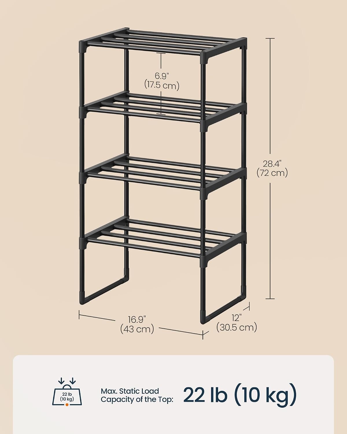 image:imageSONGMICS HOME Shoe Storage Organizer Metal Shoe Rack for Entryway Living Room Garage 12 x 364 x 356 Inches BlackBlack