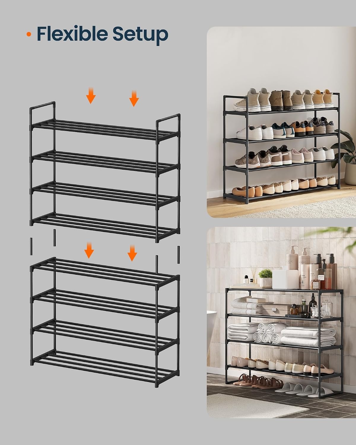 image:imageSONGMICS HOME Shoe Storage Organizer Metal Shoe Rack for Entryway Living Room Garage 12 x 364 x 356 Inches BlackBlack