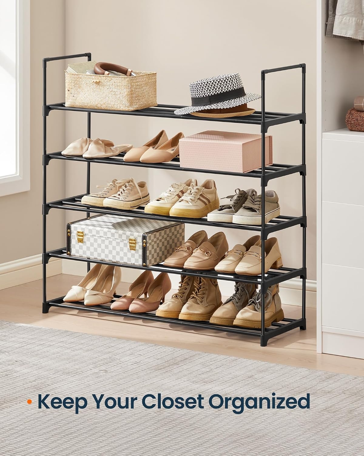 image:imageSONGMICS HOME Shoe Storage Organizer Metal Shoe Rack for Entryway Living Room Garage 12 x 364 x 356 Inches BlackBlack