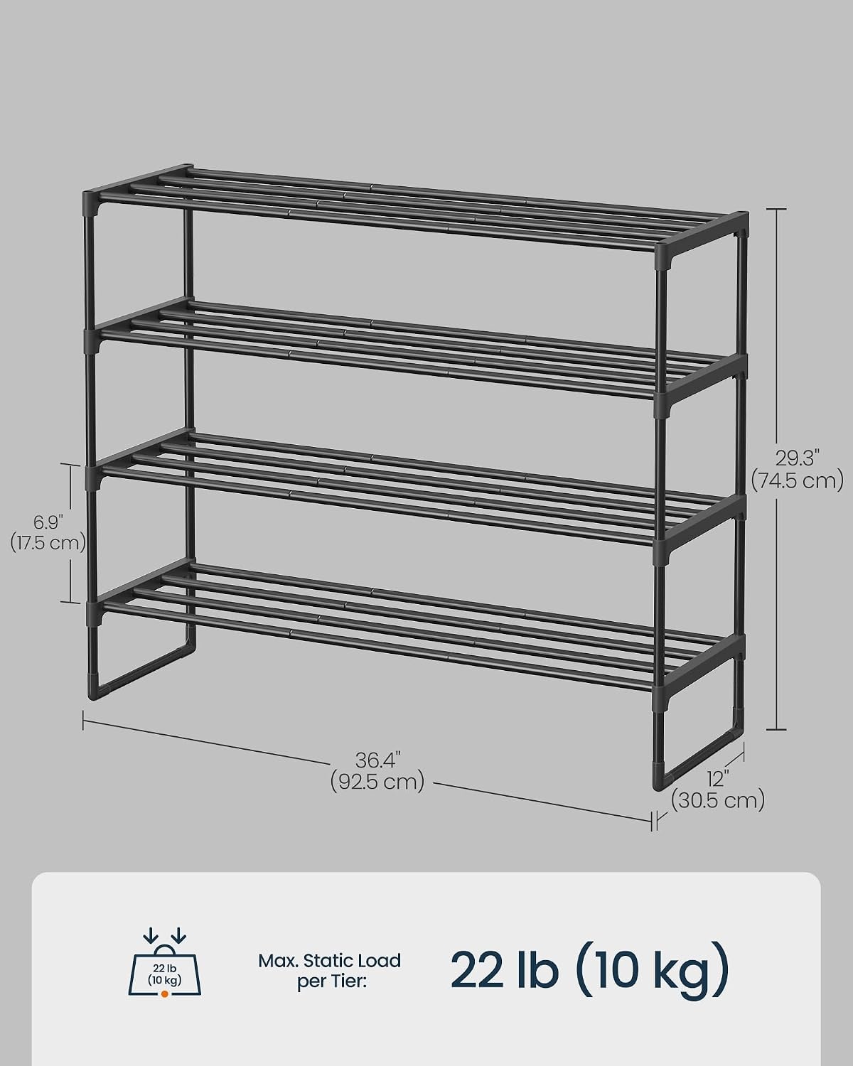 image:imageSONGMICS HOME Shoe Storage Organizer Metal Shoe Rack for Entryway Living Room Garage 12 x 364 x 356 Inches BlackBlack