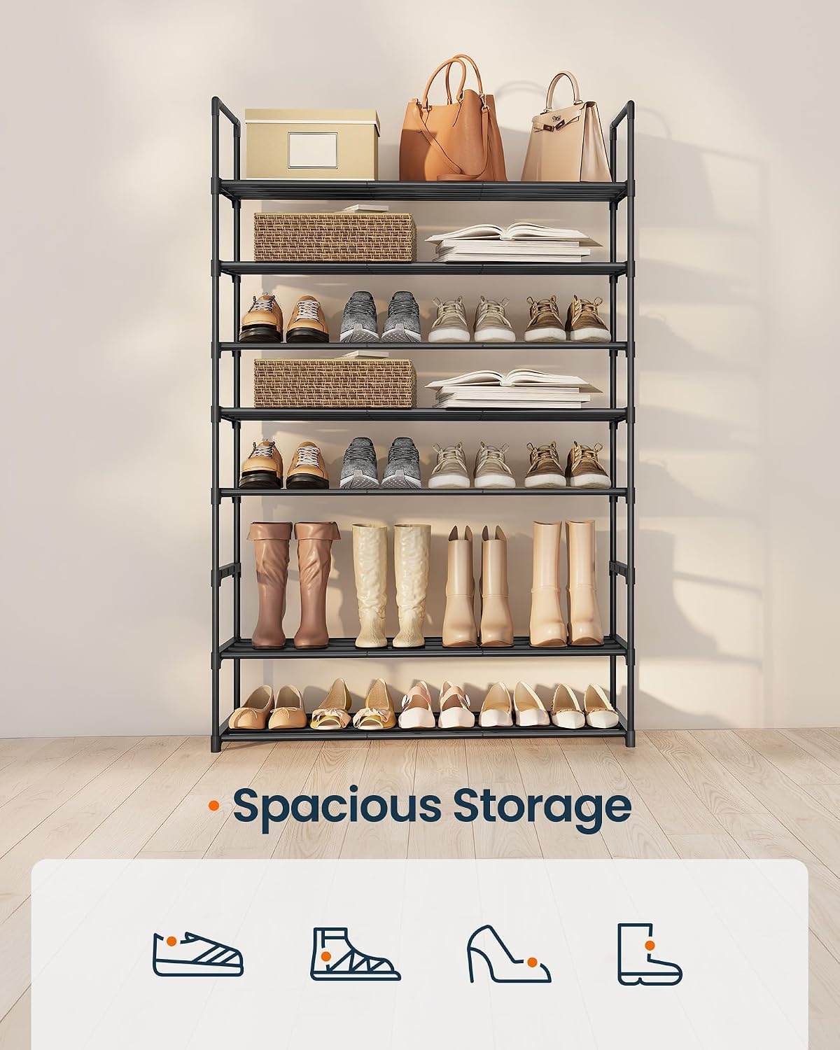 image:imageSONGMICS HOME Shoe Storage Organizer Metal Shoe Rack for Entryway Living Room Garage 12 x 364 x 356 Inches BlackBlack