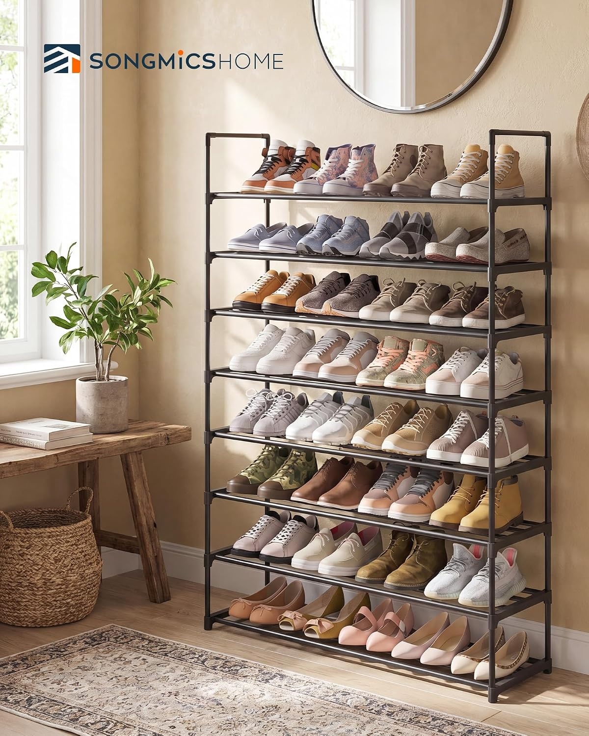 image:imageSONGMICS HOME Shoe Storage Organizer Metal Shoe Rack for Entryway Living Room Garage 12 x 364 x 356 Inches BlackBlack