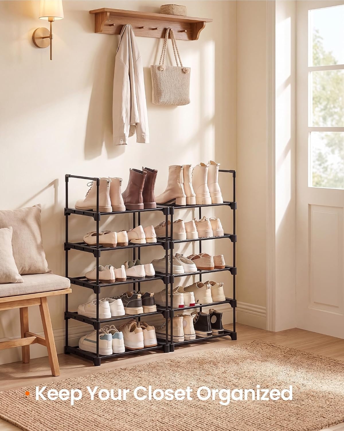 image:imageSONGMICS HOME Shoe Storage Organizer Metal Shoe Rack for Entryway Living Room Garage 12 x 364 x 356 Inches BlackBlack