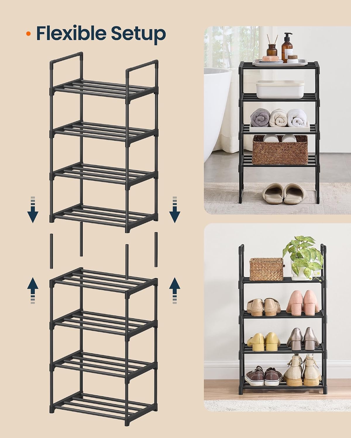 image:imageSONGMICS HOME Shoe Storage Organizer Metal Shoe Rack for Entryway Living Room Garage 12 x 364 x 356 Inches BlackBlack