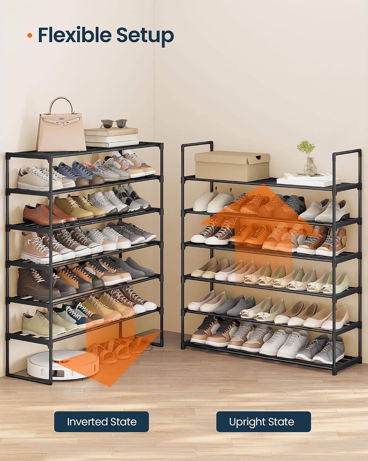 image:imageSONGMICS HOME Shoe Storage Organizer Metal Shoe Rack for Entryway Living Room Garage 12 x 364 x 356 Inches BlackBlack