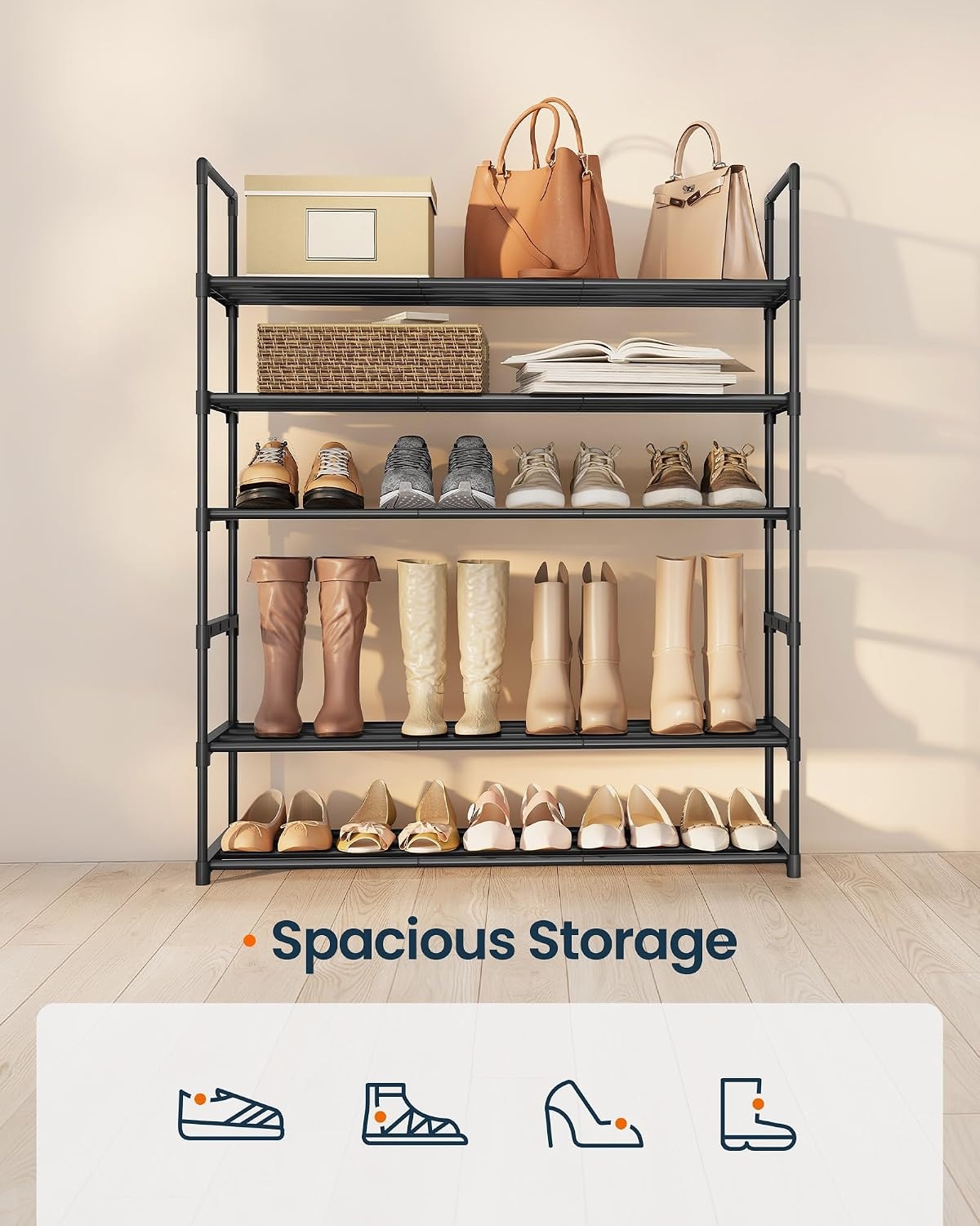 image:imageSONGMICS HOME Shoe Storage Organizer Metal Shoe Rack for Entryway Living Room Garage 12 x 364 x 356 Inches BlackBlack