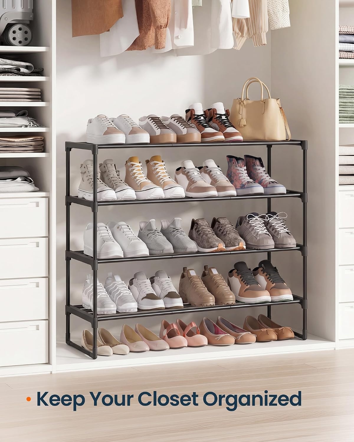 image:imageSONGMICS HOME Shoe Storage Organizer Metal Shoe Rack for Entryway Living Room Garage 12 x 364 x 356 Inches BlackBlack