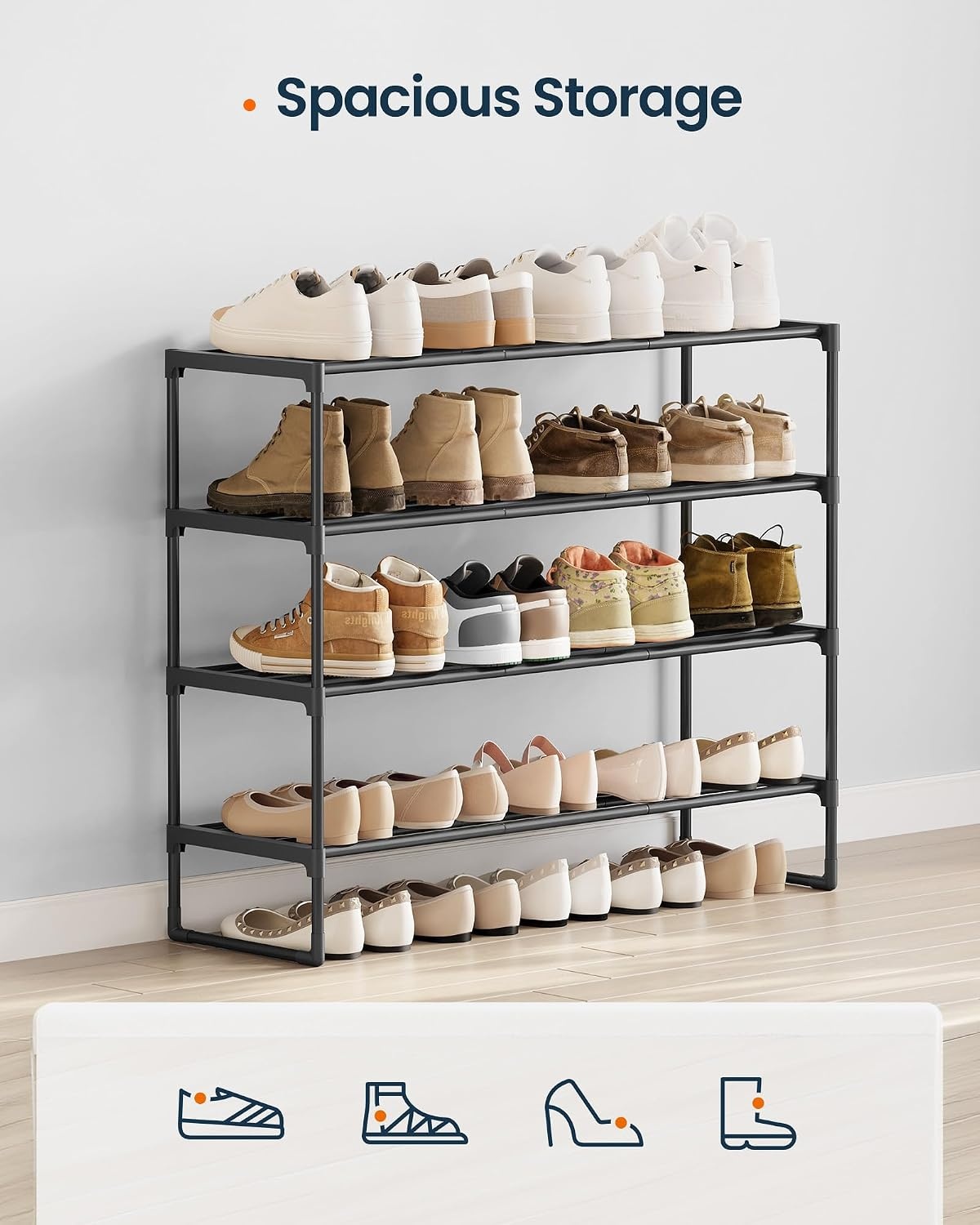 image:imageSONGMICS HOME Shoe Storage Organizer Metal Shoe Rack for Entryway Living Room Garage 12 x 364 x 356 Inches BlackBlack