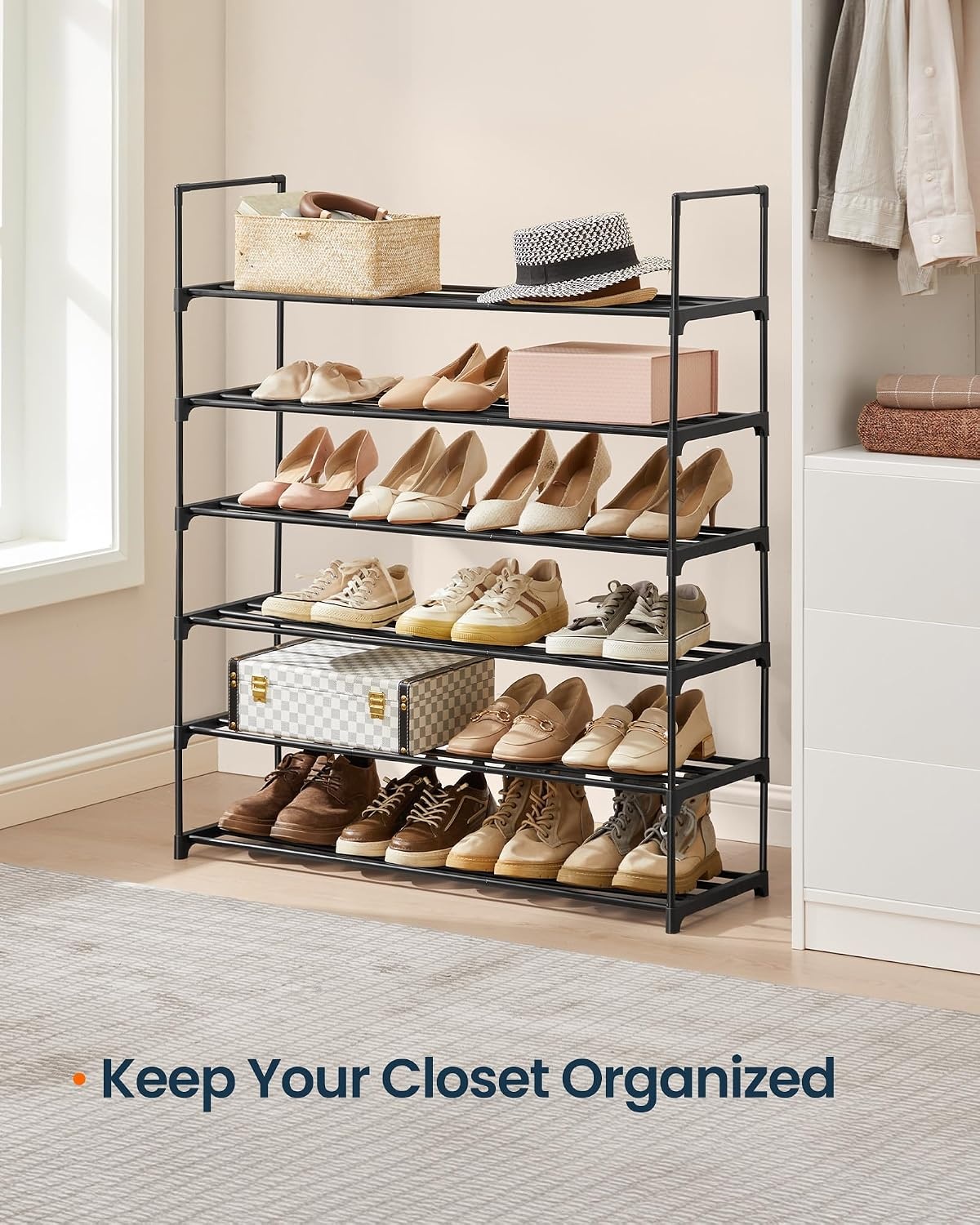 image:imageSONGMICS HOME Shoe Storage Organizer Metal Shoe Rack for Entryway Living Room Garage 12 x 364 x 356 Inches BlackBlack