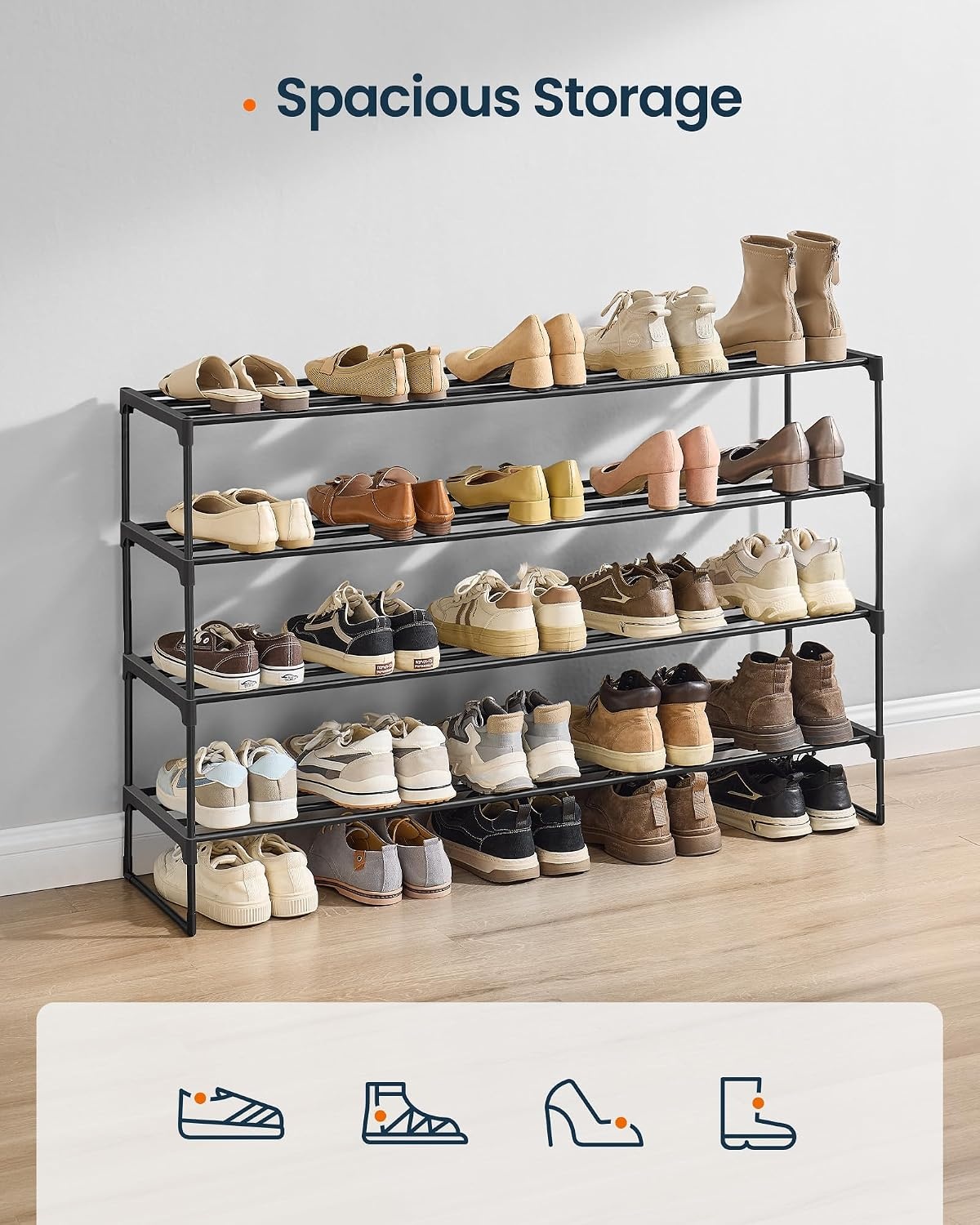 image:imageSONGMICS HOME Shoe Storage Organizer Metal Shoe Rack for Entryway Living Room Garage 12 x 364 x 356 Inches BlackBlack