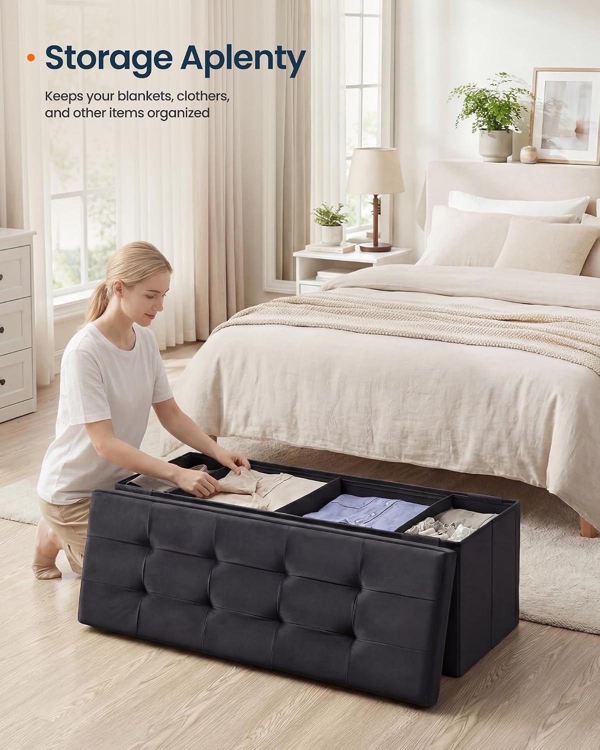 image:imageSONGMICS HOME Storage Ottoman 35 Gallons End of Bench 152 x 432 x 152 Inches for Entryway Living Room Light GrayBlack