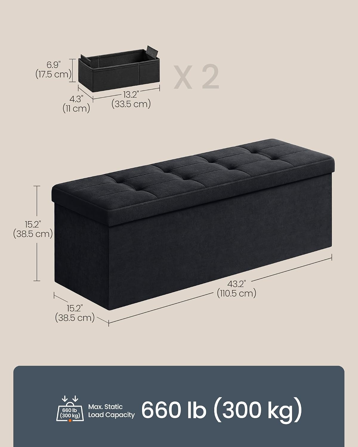 image:imageSONGMICS HOME Storage Ottoman 35 Gallons End of Bench 152 x 432 x 152 Inches for Entryway Living Room Light GrayBlack