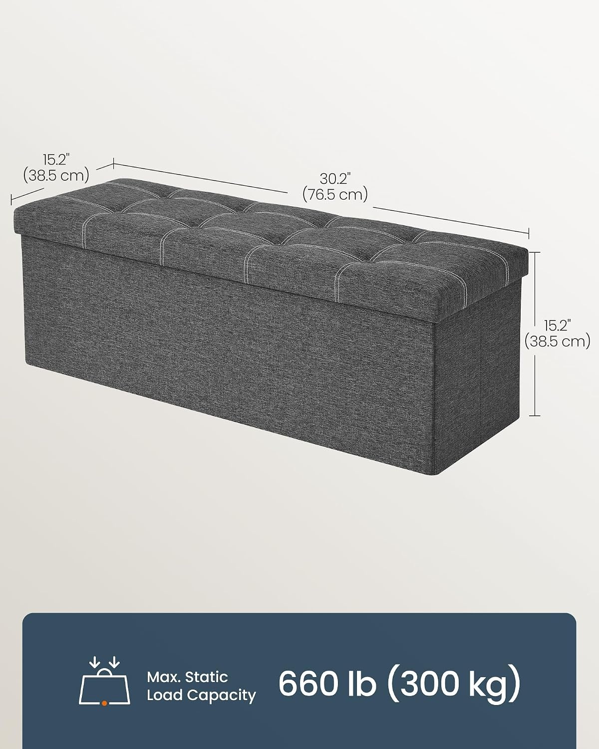 image:imageSONGMICS HOME Storage Ottoman 35 Gallons End of Bench 152 x 432 x 152 Inches for Entryway Living Room Light GrayDark Gray