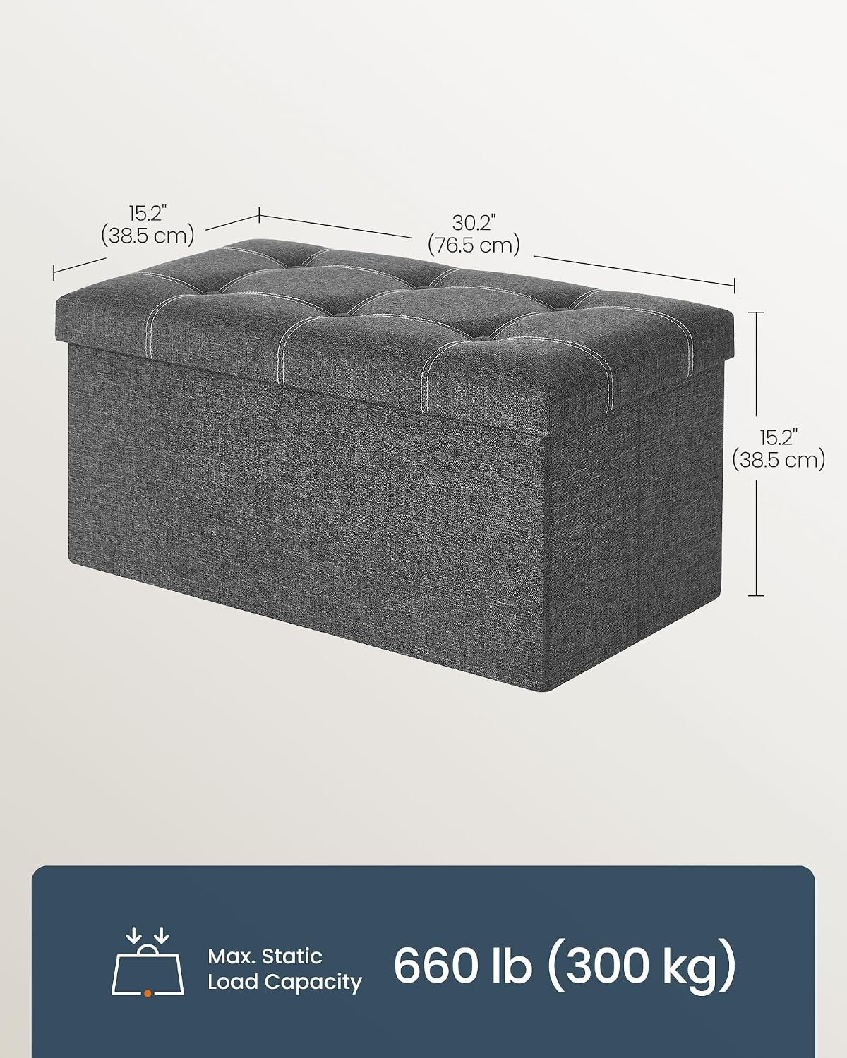 image:imageSONGMICS HOME Storage Ottoman 35 Gallons End of Bench 152 x 432 x 152 Inches for Entryway Living Room Light GrayDark Gray