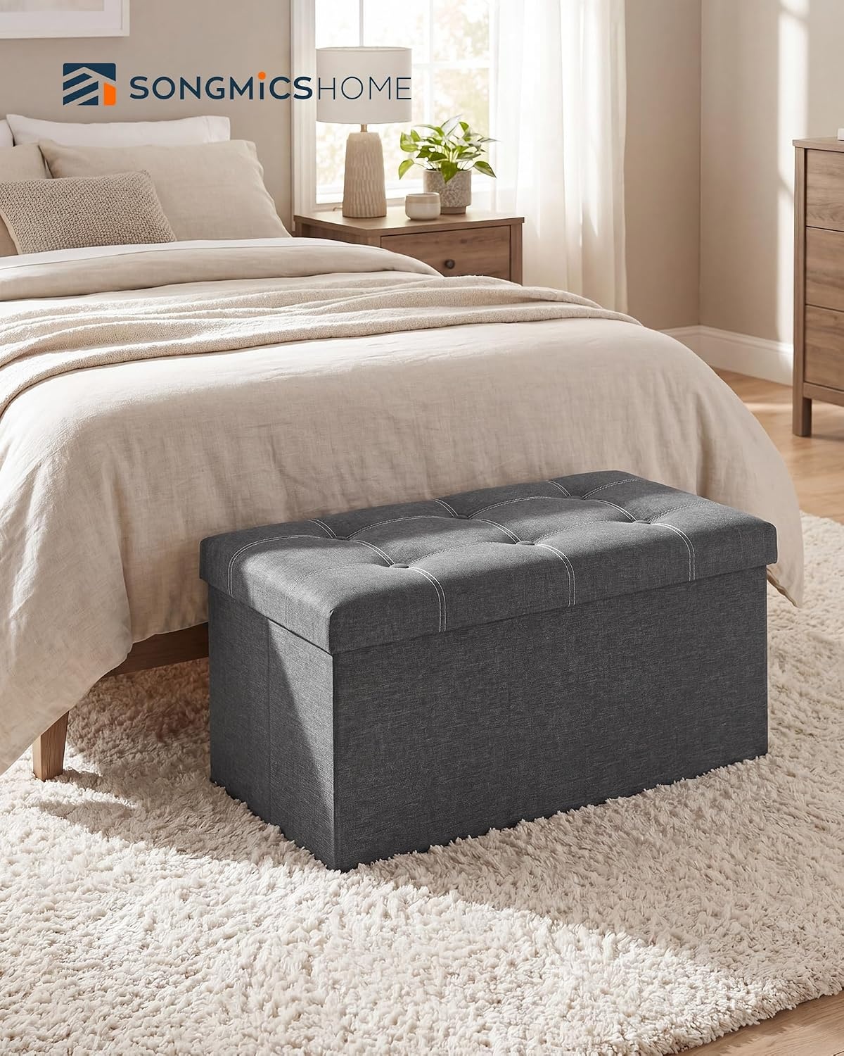 image:imageSONGMICS HOME Storage Ottoman 35 Gallons End of Bench 152 x 432 x 152 Inches for Entryway Living Room Light GrayDark Gray