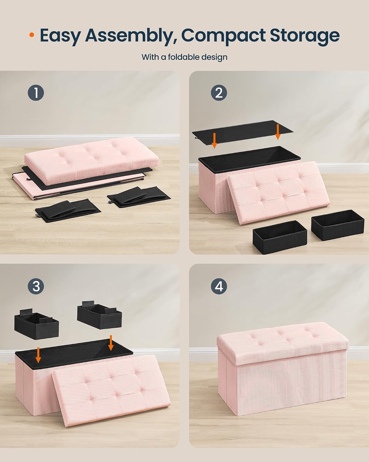 image:imageSONGMICS HOME Storage Ottoman 35 Gallons End of Bench 152 x 432 x 152 Inches for Entryway Living Room Light GrayLight Pink